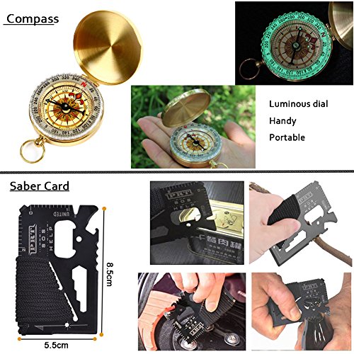 XUANLAN Emergency Survival Kit 13 in 1, Outdoor Survival Gear Tool with Survival Bracelet, Fire Starter, Whistle, Wood Cutter, Water Bottle Clip, Tactical Pen (Survival Kit 4) - Thumbnail 7