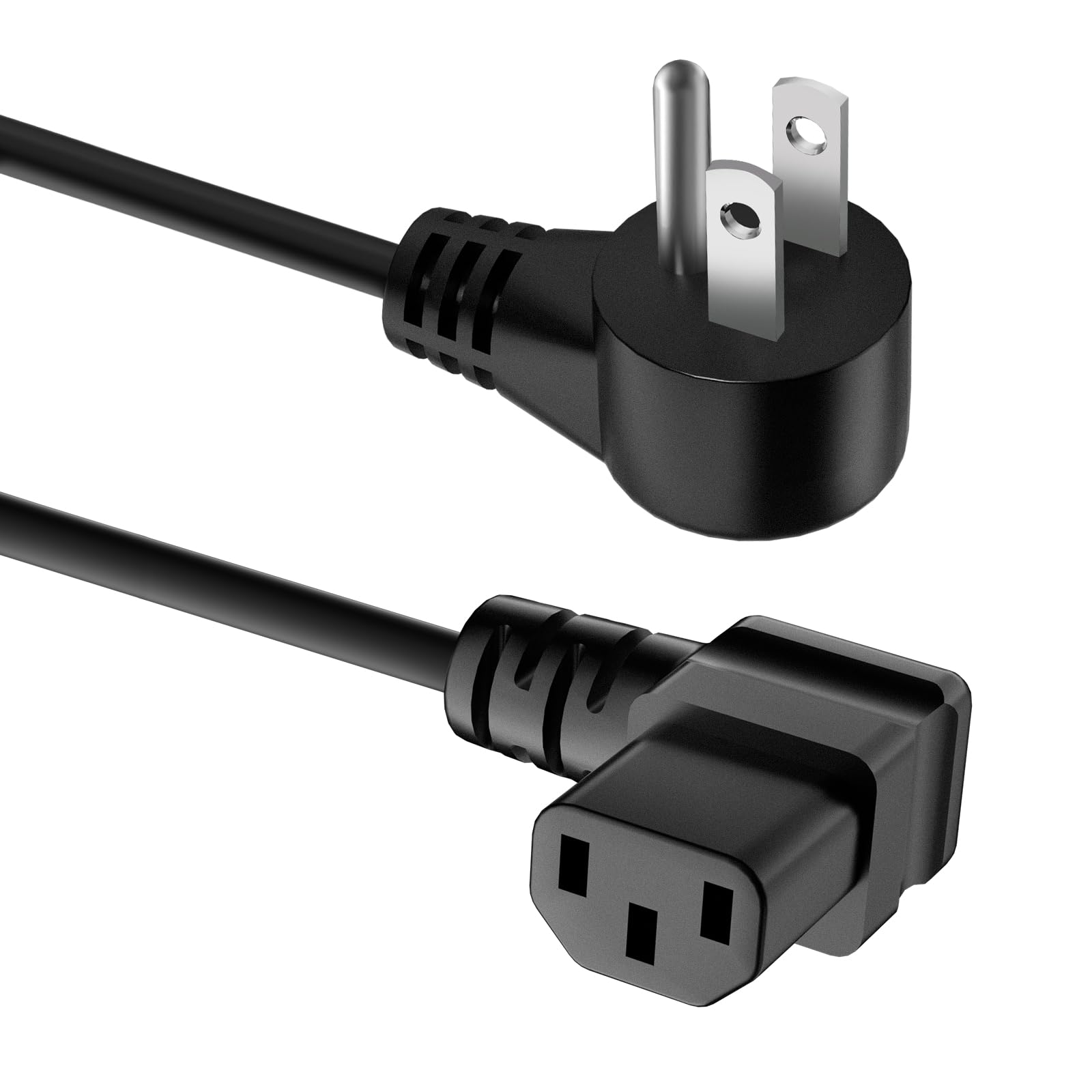 View 1 of 3 Prong AC Power Cord 1FT, 90 Degree Computer Power Cord,NEMA 5-15P to C13