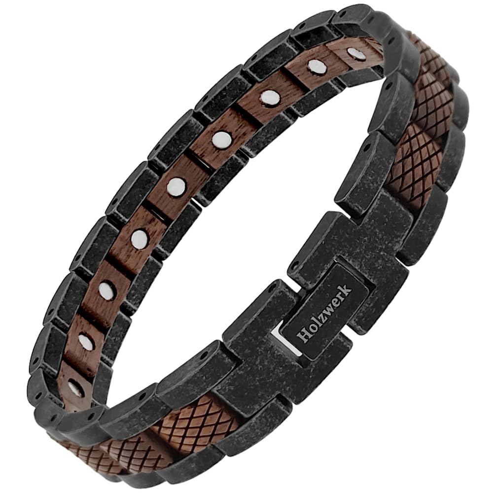 Holzwerk SCHILFSEE Magnetic Natur Holz Magnet Schmuck Armband für Damen und Herren Magnetarmband Holzarmband Herrenarmband Damenarmband Antik Einstellbar