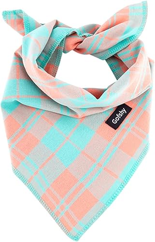 Gofshy Bandana de primavera para perro, bufanda para perro grande, color naranja, verde, estampado a cuadros, ajustable, accesorios para perros