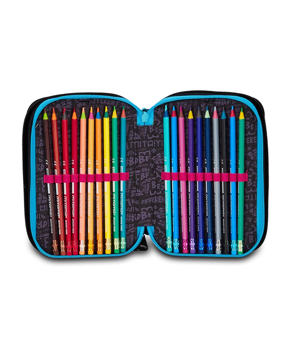 Mitama Astuccio Scuola 3 Scomparti, SUPER TRIPLO COLOR SPLASH GIRL, Contenuto 50 pz, Completo di Matite, Pennarelli, Portapenne Scuola Elementare Bambina