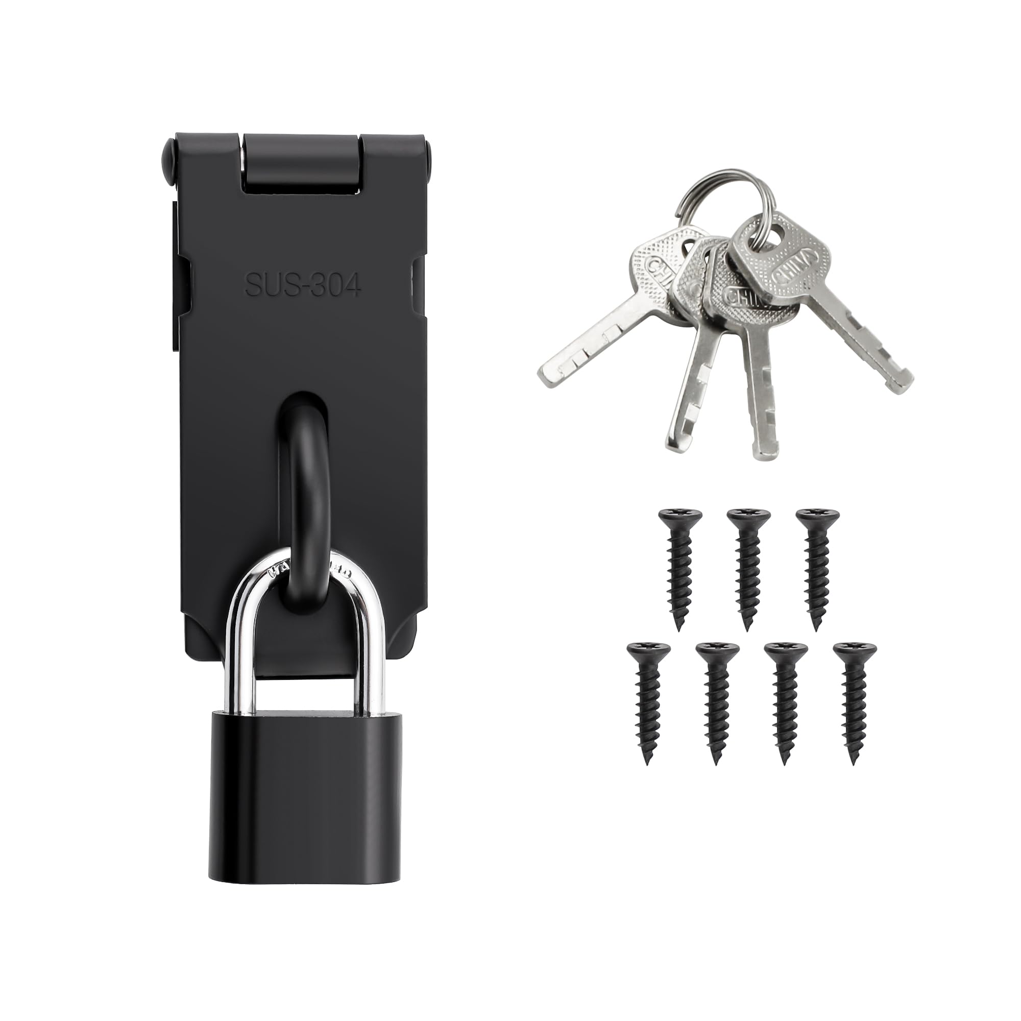 SAYAYO Shed Lock Padlock Hasp & 4 Keys, 3-Inch Black Door Lock Gate Latch Hasp and Staple Door Clasp Heavy Duty, SUS304 Stainless Steel