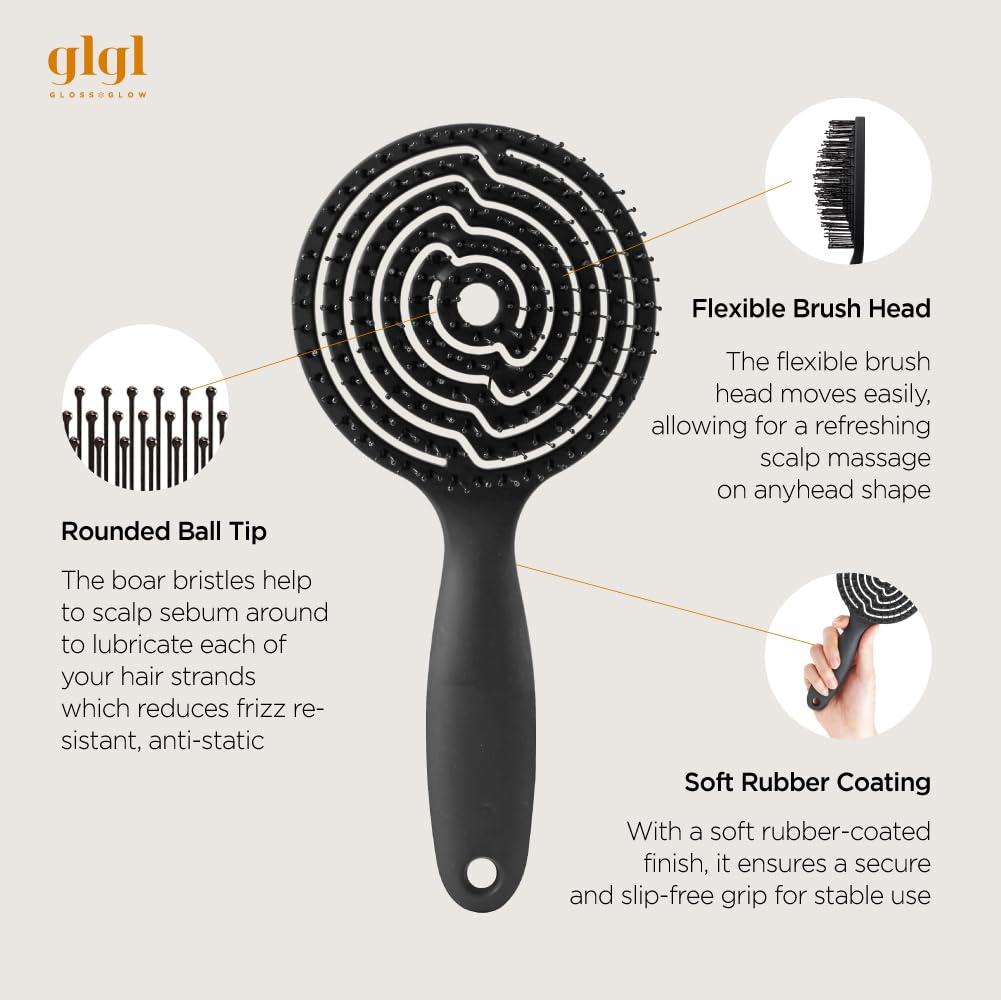 GLGL Premium Kopfhaut- & Shampoobürste für lockiges & nasses Entwirren der Haare | Rundstiftspitze Typ zur Massage der Kopfhaut glatt | Hergestellt in Korea