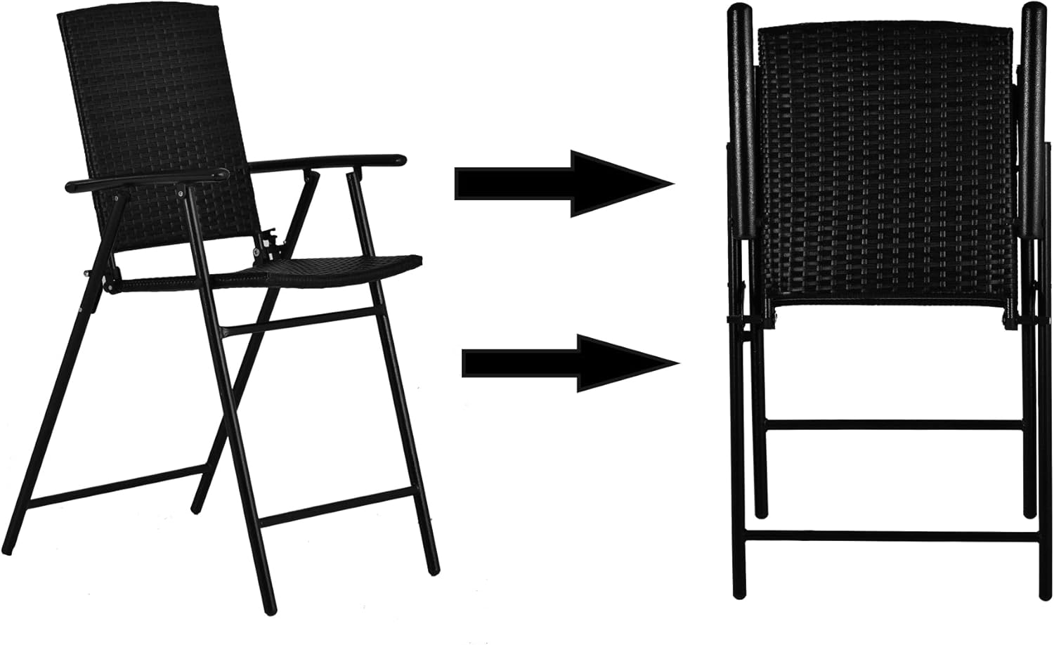 5 Piece Outdoor Patio Dining Set, PE Rattan Counter Height Dining Table Set with Umbrella Hole and 4 Foldable Chairs, Bistro Pub Set for Backyard, Garden, Poolside