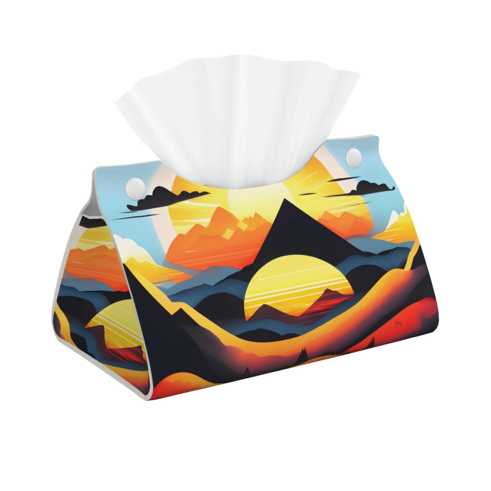 Sunrise Mountain Long Leather Tissue Box Cover-Waterproof PU Leather Tissue Holder for Bathroom, Decorative Rectangular Tissue Case