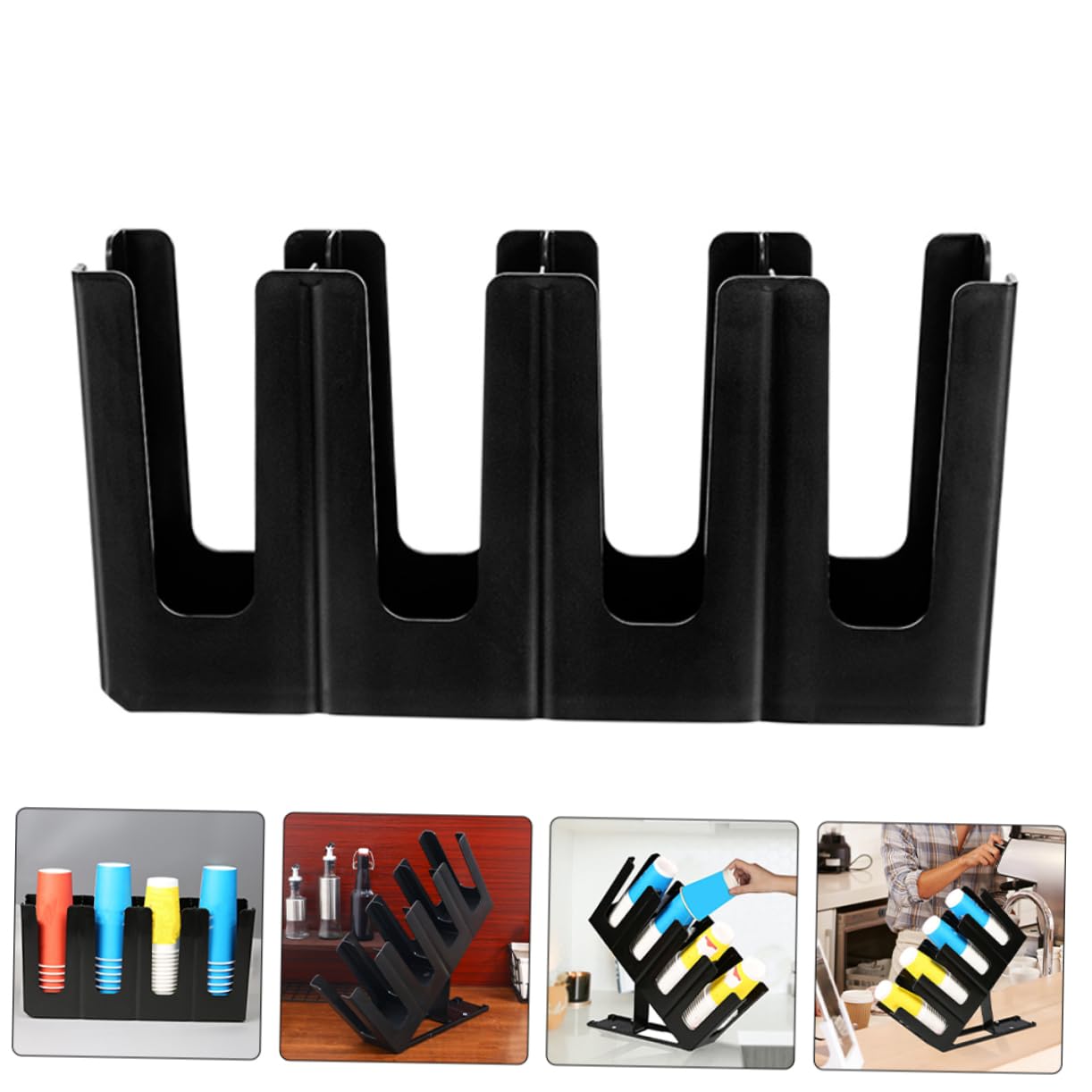 MAGICLULU Dispensador de Vasos de Papel para Encimera, Negro, Plástico | 2 Ranuras, para Vaso de Papel, Cafetería y Tienda de Té, Organizador Reutilizable de Sobremesa