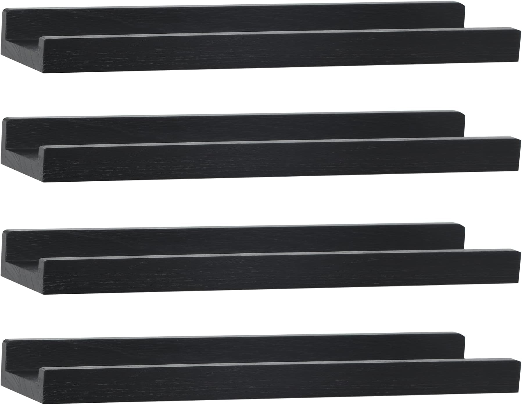 Picture Shelf with Ledge,Photo Ledge Shelves Set of 4,Rustic Wood Storage Display Shelves Wall Mounted for Living Room Bedroom Kitchen Kids Nursery Photo Frames Book,Home Decor （Black,17 Inch)