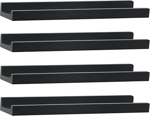 Miniatura 12 de PHOENANCEE Juego de 4 estantes flotantes largos de 36 pulgadas, estantes de madera para pared con repisa, marcos de fotos rústicos para sala