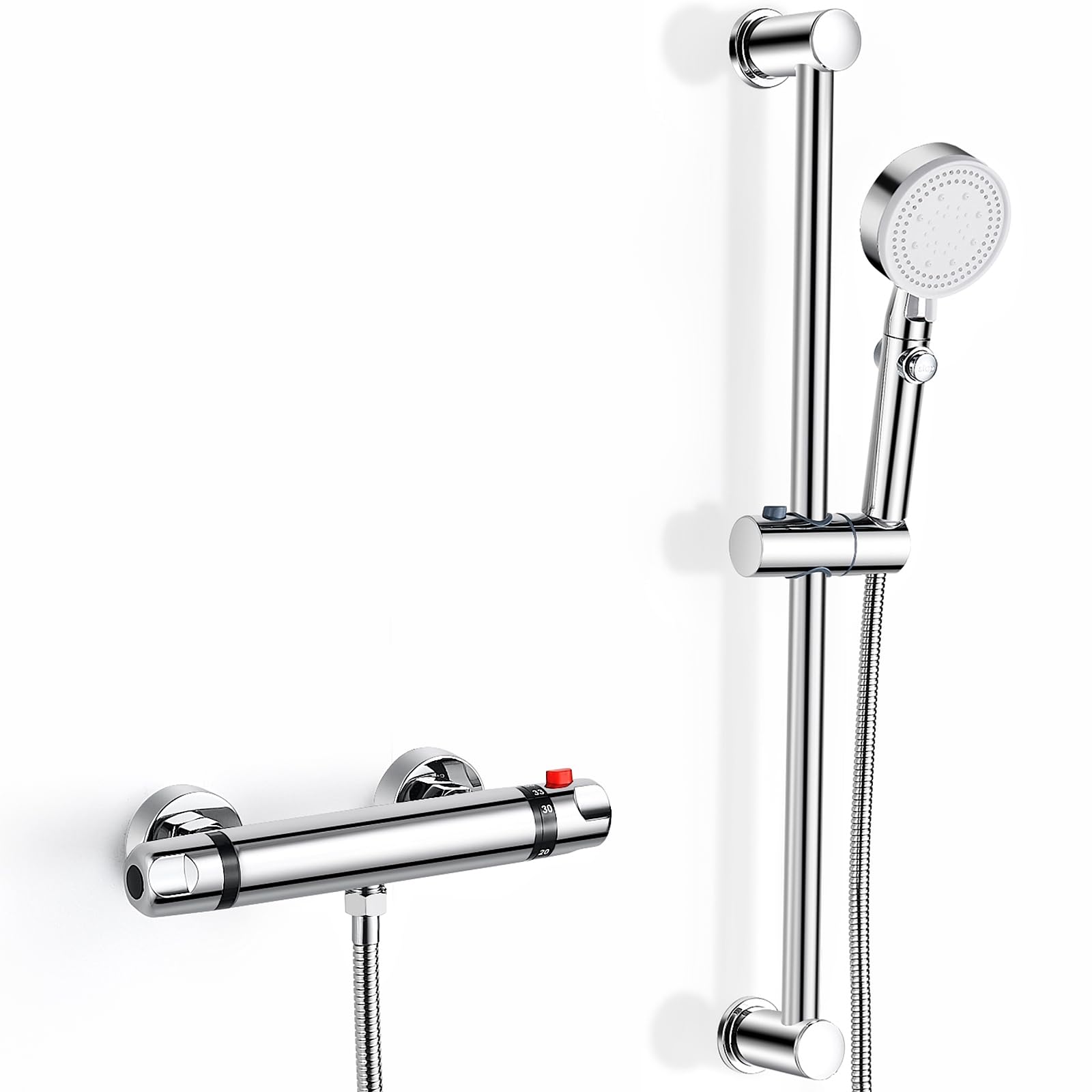 Thermostatic Shower Mixer Kit Wall Mounted Thermostatic Shower Valve with Adjustable Riser Kit,38°C Safety Lock Anti Scald, Chrome Modern Shower Set — image 1