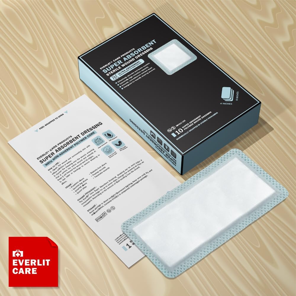 EVERLIT Super Absorbent Dressing for Wound Care | Nonstick Soft Surgical Gauze Pad for Heavily Exuding Wounds | Large Sterile Non-Adhesive Bandage for Fast Healing Wound Care | Pack of 10 (4" x 8") - Image 7