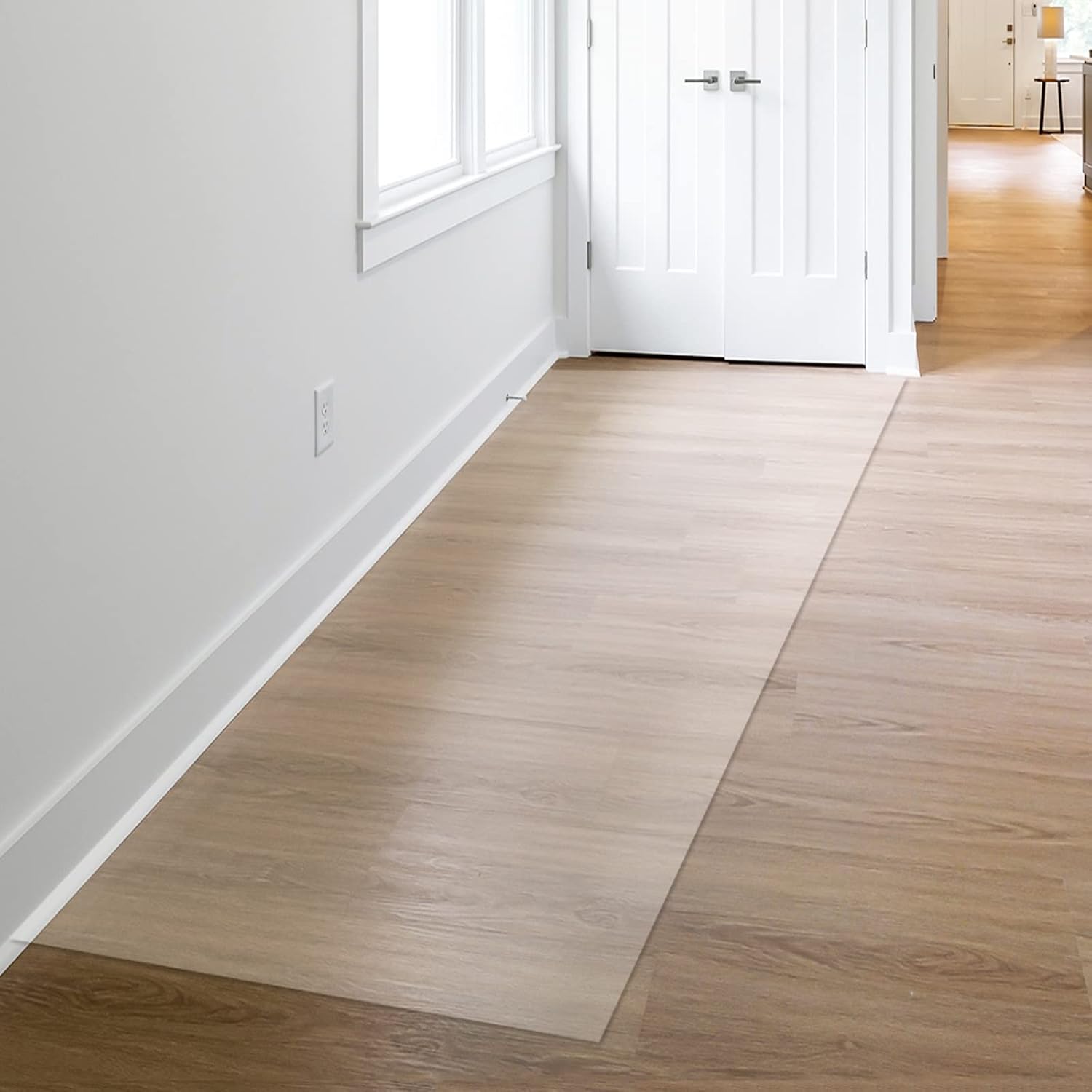 Indoor Hardwood Floor Protectors for Rolling Chairs/Hallway/Kitchen,Clear Entry Carpet Protector, Waterproof Non Slip Safety Runner Floor Mat, Plastic(60x360cm (2x12ft))