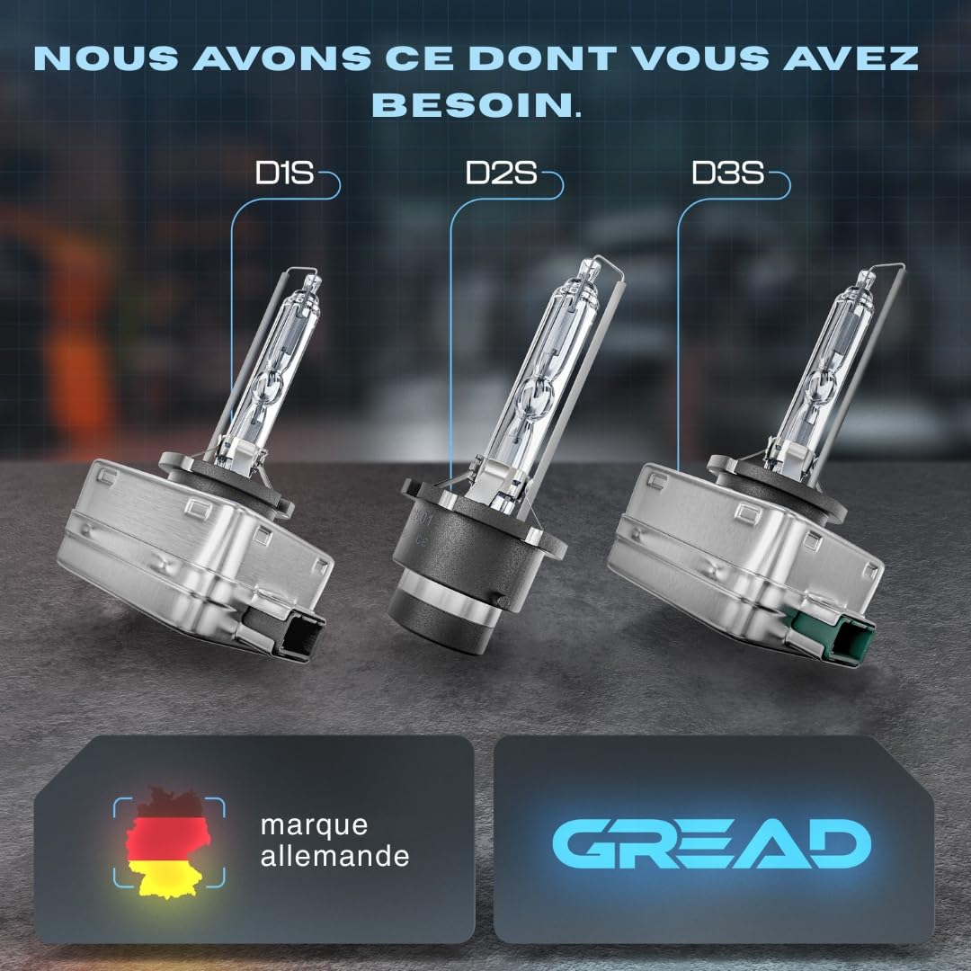 Gread D1S ampoule xénon brûleur HID 6000K lampe blanche froide 12V 35W pour les phares de voiture compatible et durable kit de remplacement, 2 pièces