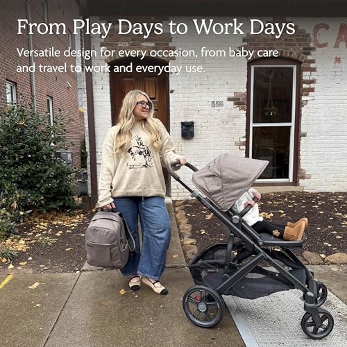 Image of UPPAbaby Changing Backpack - Multiple Storage Compartments - Side Bottle + Laptop Pockets - Trolley Sleeve - Stroller Strap Attachment - Owen - Mocha Melange | Chestnut Leather