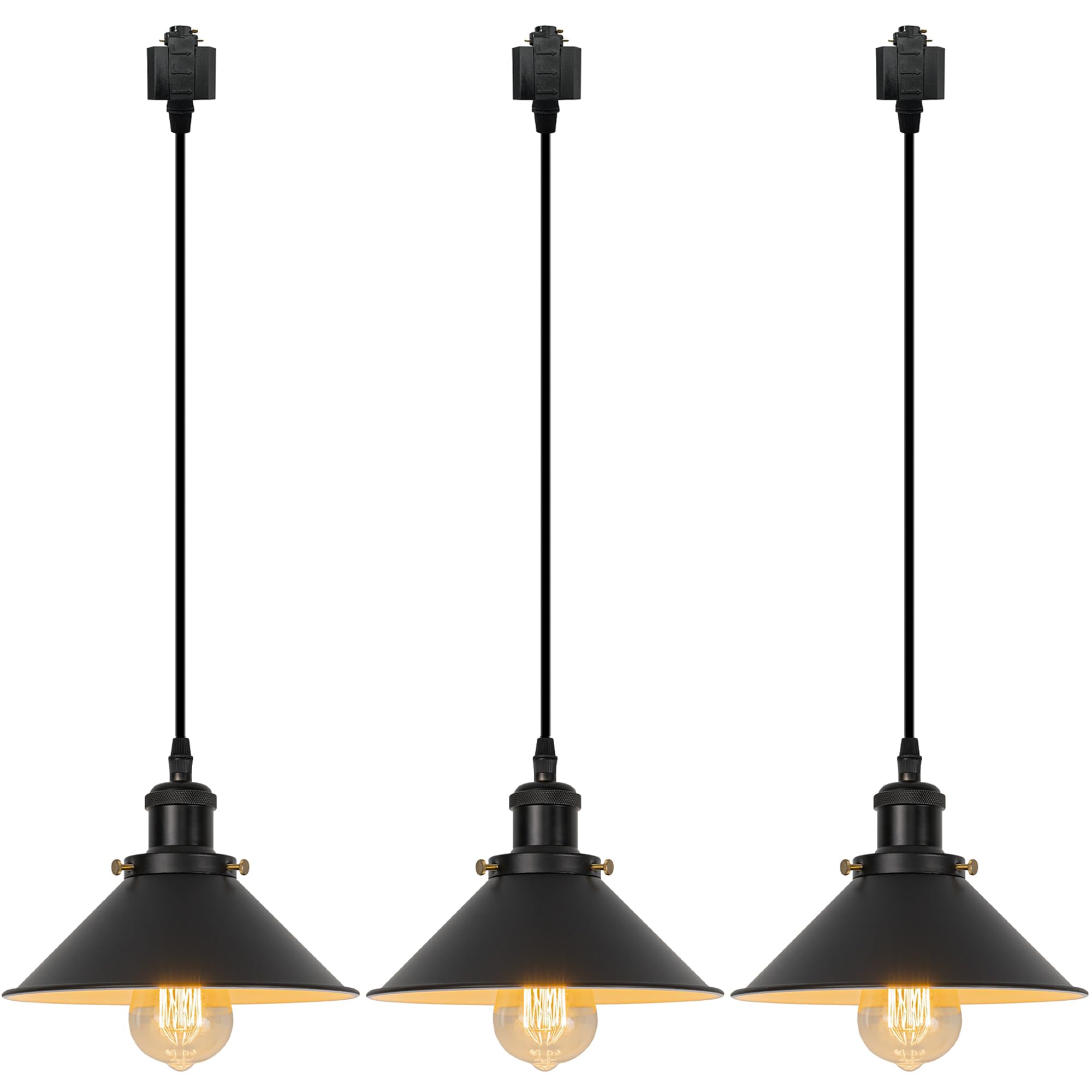 SKIVTGLAMP Halo Track Lighting Pendant – 3.2Ft, Dimmable H-Type, Retro Nordic Style With 2-Way Knob E26 Socket, Vintage Black Metal Shade For Kitchen Island (Bulb Not Included)