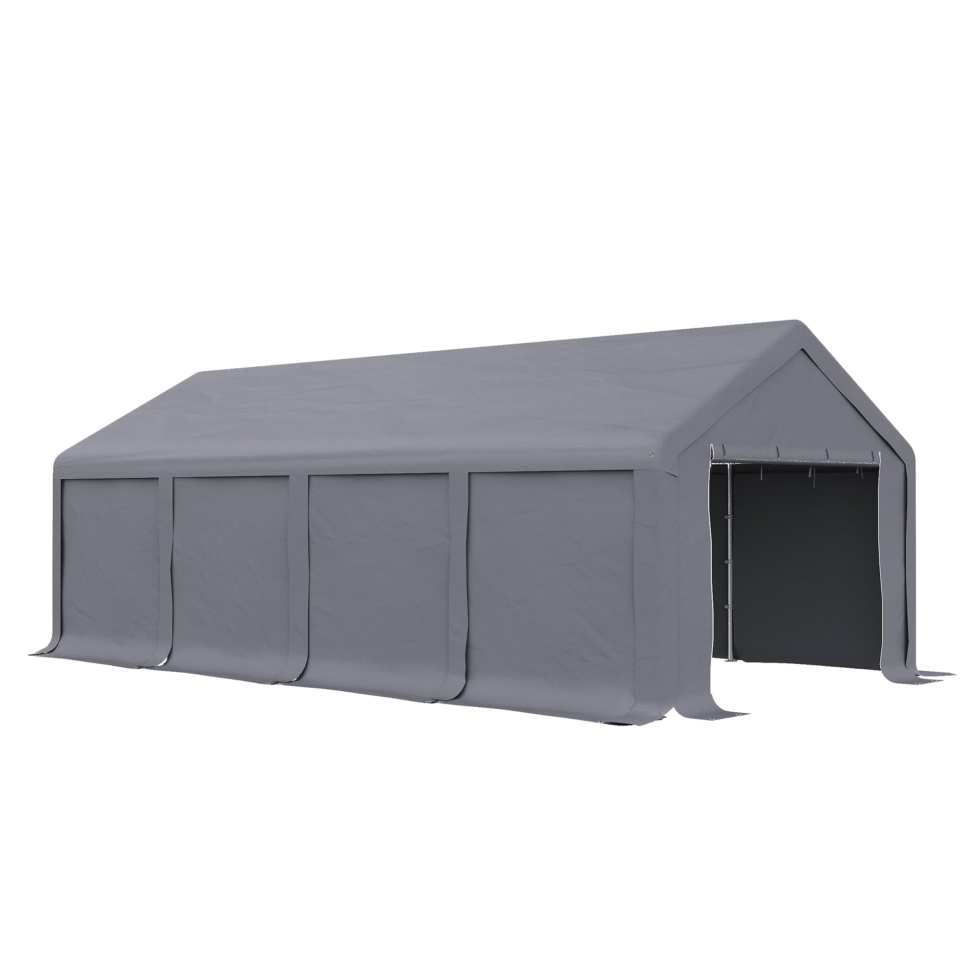 Outsunny Garage Auto Esterno 8x4m Porte Cerniera Tettoia Pannelli Removibili Telaio Acciaio Grigio Scuro
