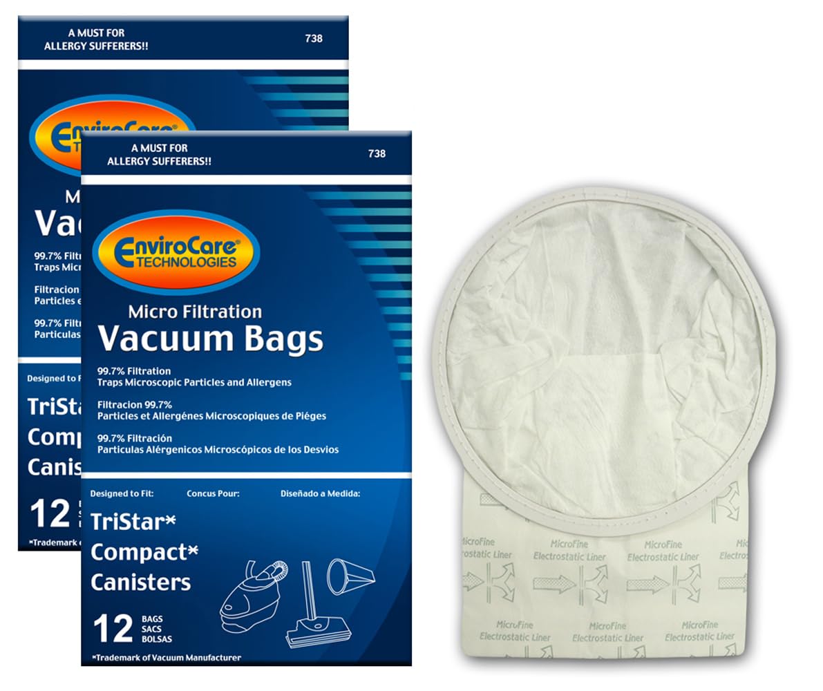 Envirocare Replacement Micro Filtration Vacuum Cleaner Dust Bags made to fit TriStar Compact, Patriot, Miracle Mate, Airstorm, MG1, MG2, Tristar EXL, Dust Care Pullman-Holt Backpacks 24 pack