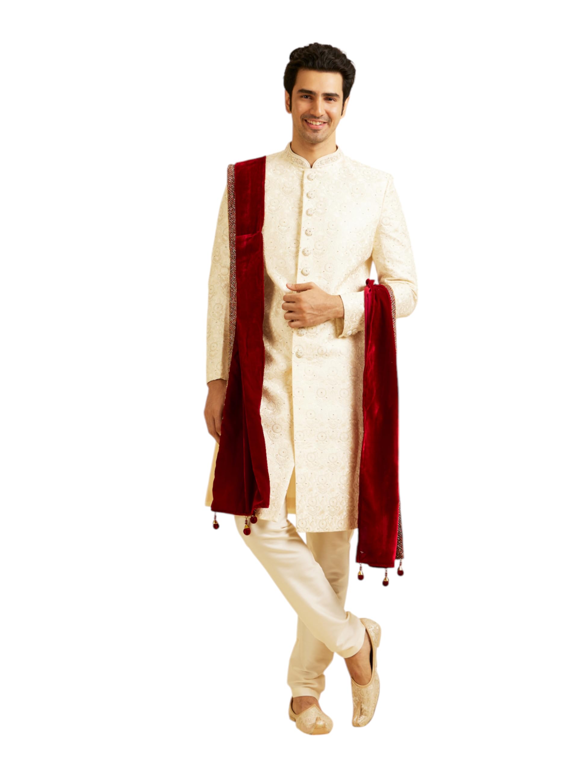 manyavar Men's Velvet Plain|Hand Embroidery Dupatta (1pc)-picture-26