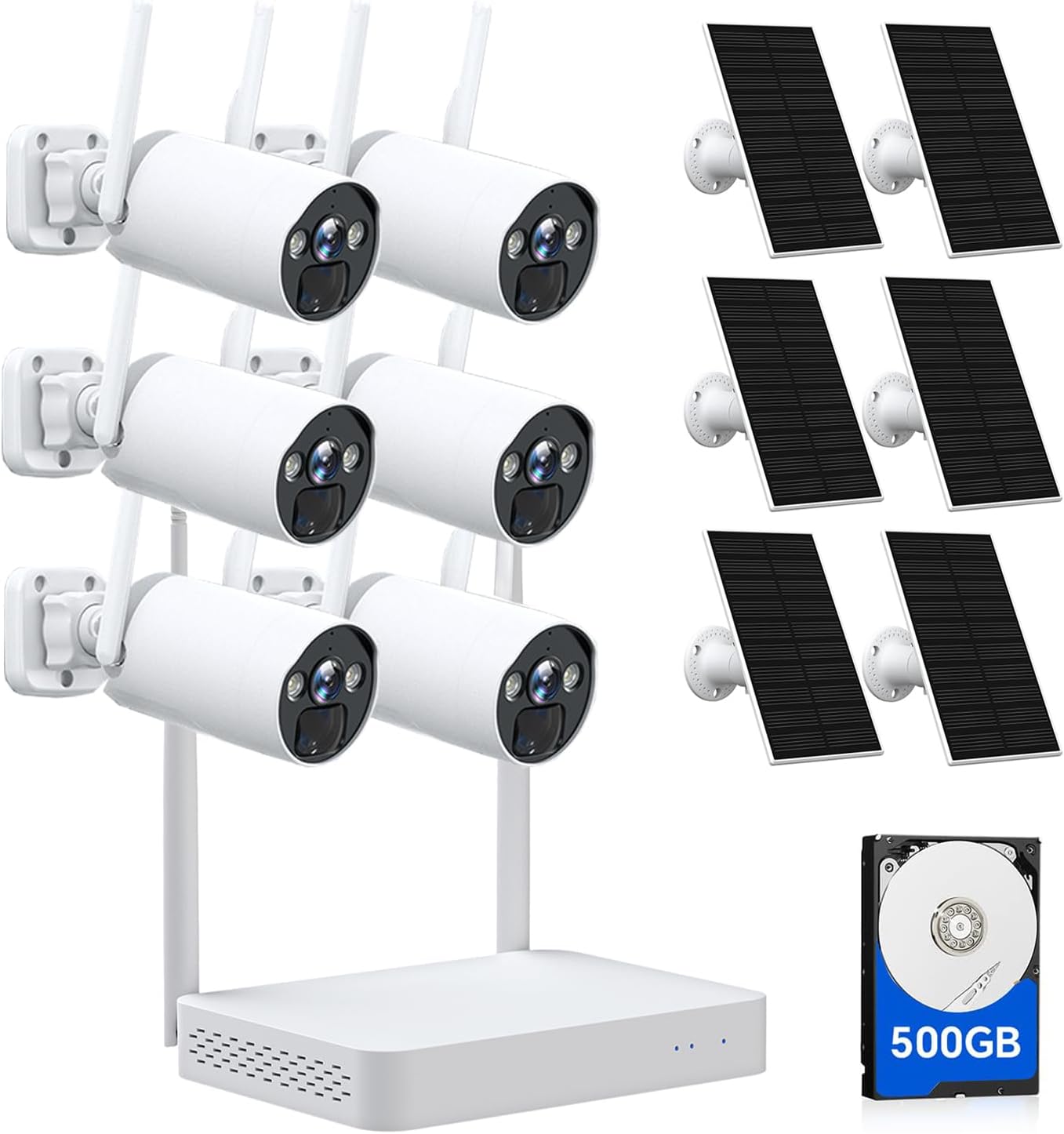 CAMCAMP Solar Security Cameras Wireless Outdoor, Home Security Camera System, 4MP Solar-Powered 6 Cam-Kit, 10CH NVR w/ 500GB HDD, 2.4G& 5G WiFi, Color Night Vision, Motion Detection, 2-Way Audio, IP66