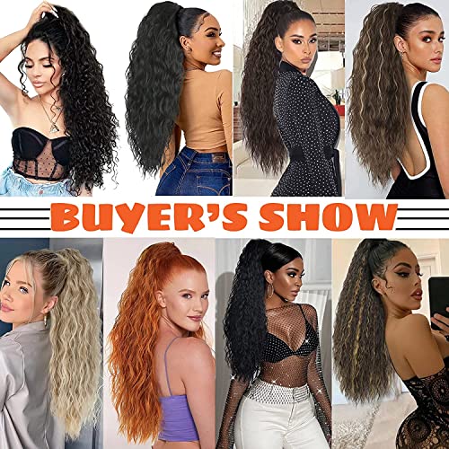Aisaide Copper Red Curly Wavy Drawstring Ponytail Extension For Black Women,Synthetic Long Wavy 28Inch Curly Ponytail Extension Ginger Orange Ponytail Extension Clip In Wavy Ponytail Extension 30C #TOP1