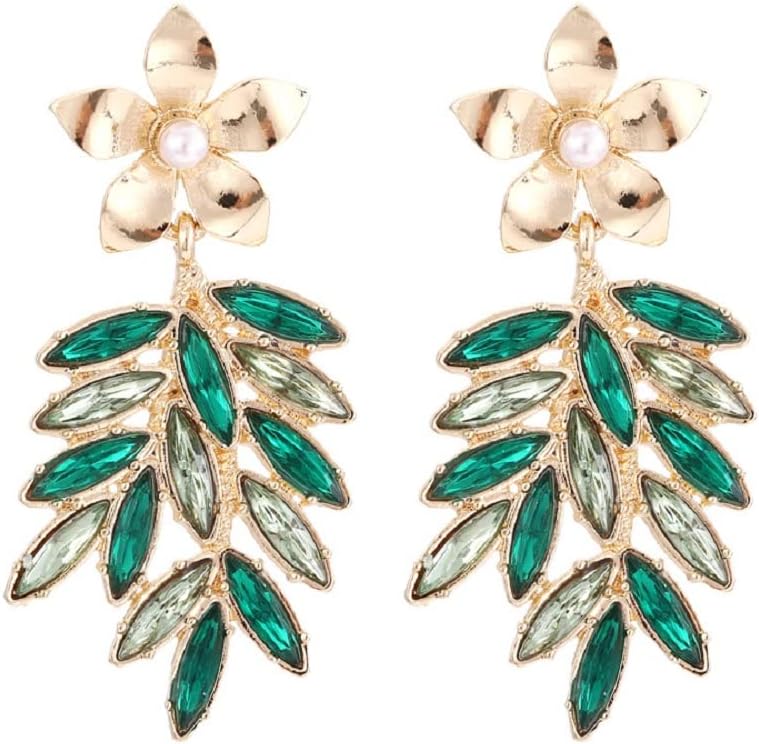 Leaf Cluster Earrings for Women - Pearl Flower Floral Statement Dangle Earrings - Hypoallergenic Bohemian Hawaiian Chandelier Drop Earrings - Cute Tree Plant Studs