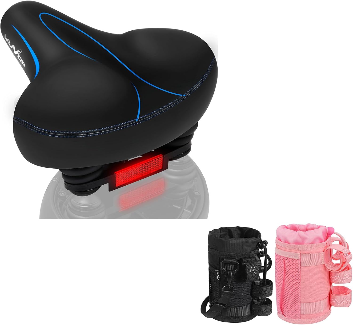 Bike Cup Holder & Bike Seat, Water Bottle Holder Handlebar for Bike with Mesh Pockets, Universal Cycling Bicycle Water Bottle Drink Cup Cage for Cruiser, Scooter, Mountain Bike, Road Bike