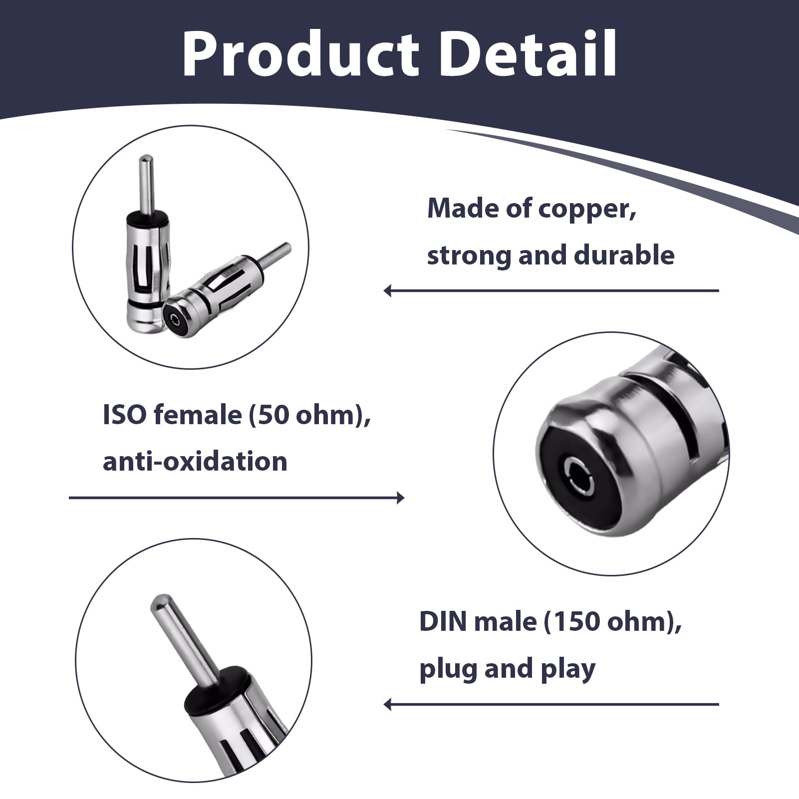 2 Pezzi Adattatore Antenna ISO a DIN Radio Auto, Spinotto Antenna Universale per Autoradio, Connettore DIN Maschio a Femmina ISO per Pioneer/Kenwood, Facile Installazione Plug and Play
