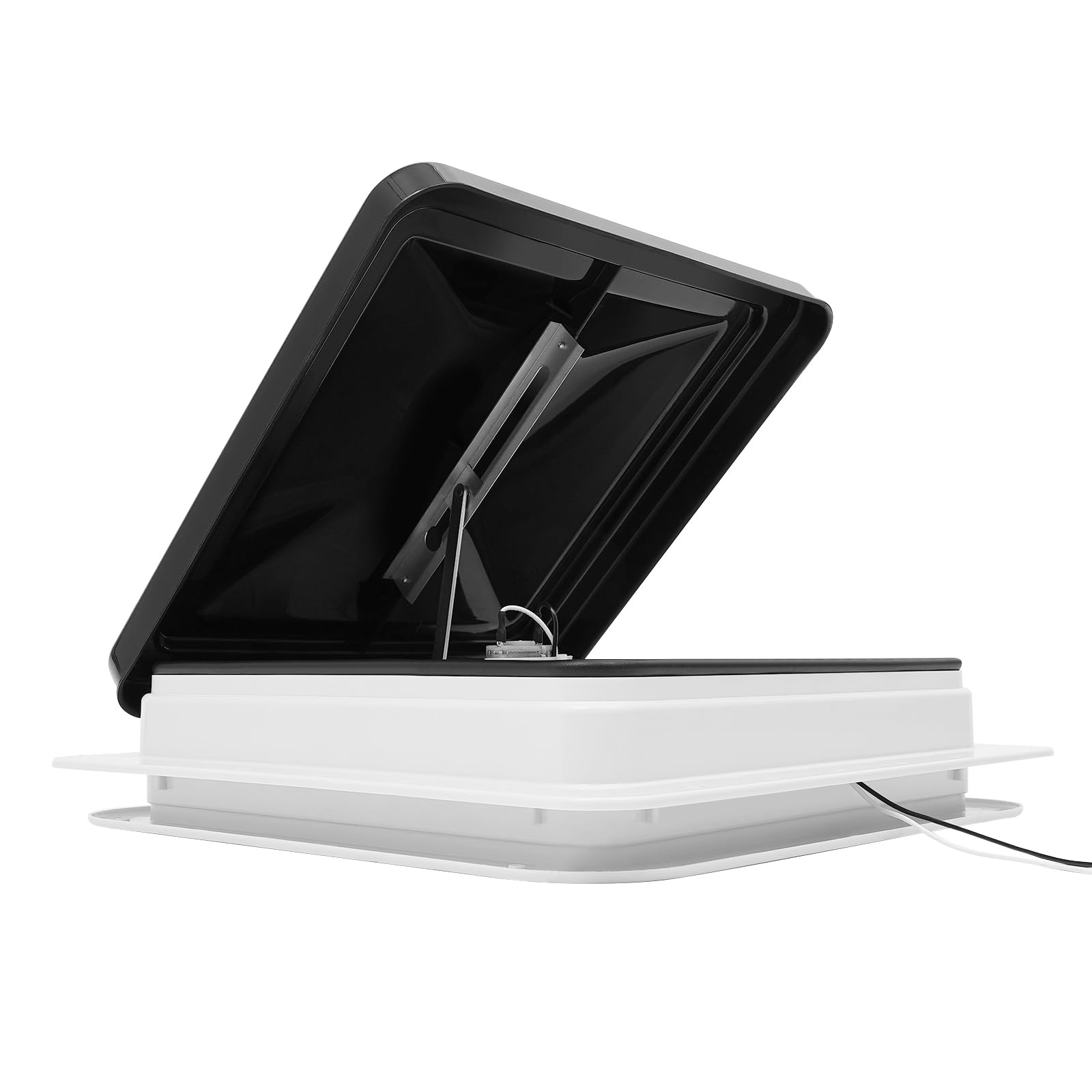 Escotilla de techo para autocaravana, 35 x 35 cm, claraboya con ventilador y mosquitera, repuesto universal para aberturas de 14 x 14 pulgadas, de plástico impermeable, color negro y blanco