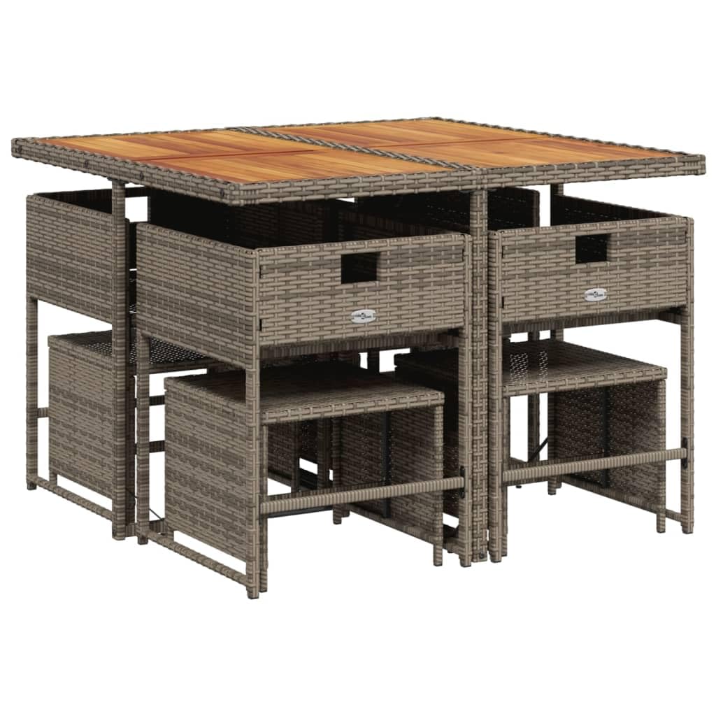 ShGaxin Set Sala da pranzo giardino 9 pezzi e cuscini in rattan sintetico Grigio, Set Tavolo e Sedie Giardino, Tavolo Terrazza Esterno e Sedie, Set Terrazza, Mobili da Giardino Esterno - 3278089