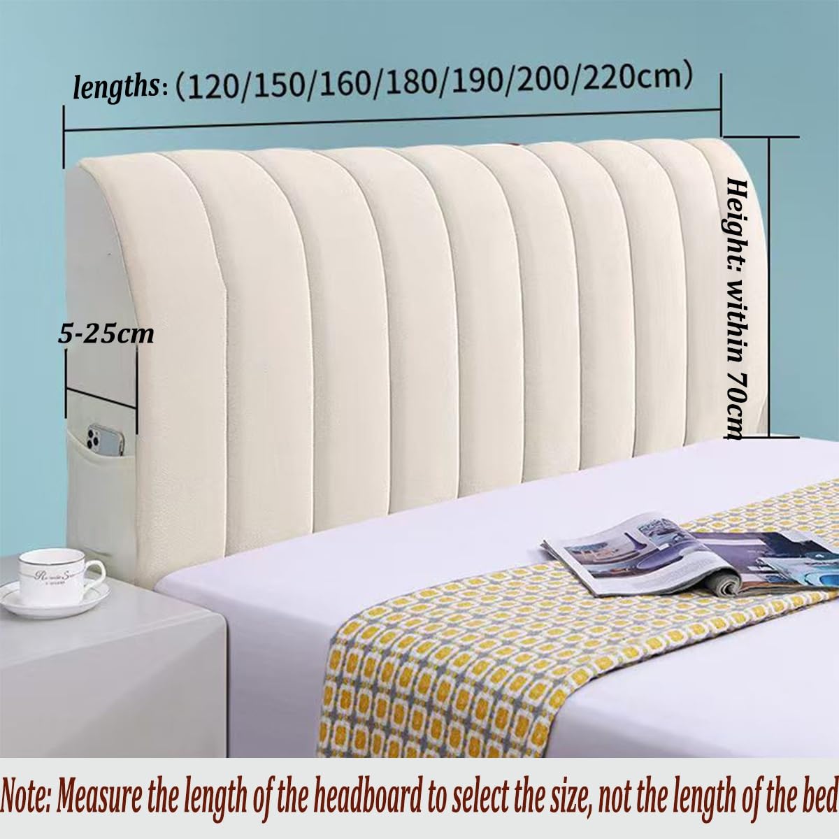 Housse Tête De Lit 120/150/160/200, Couverture De Tête De Lit,Velours Tissu Extensible Matelassé Épaissir,Anti-poussière Lavable Housse De Protection(Beige,200x70cm)