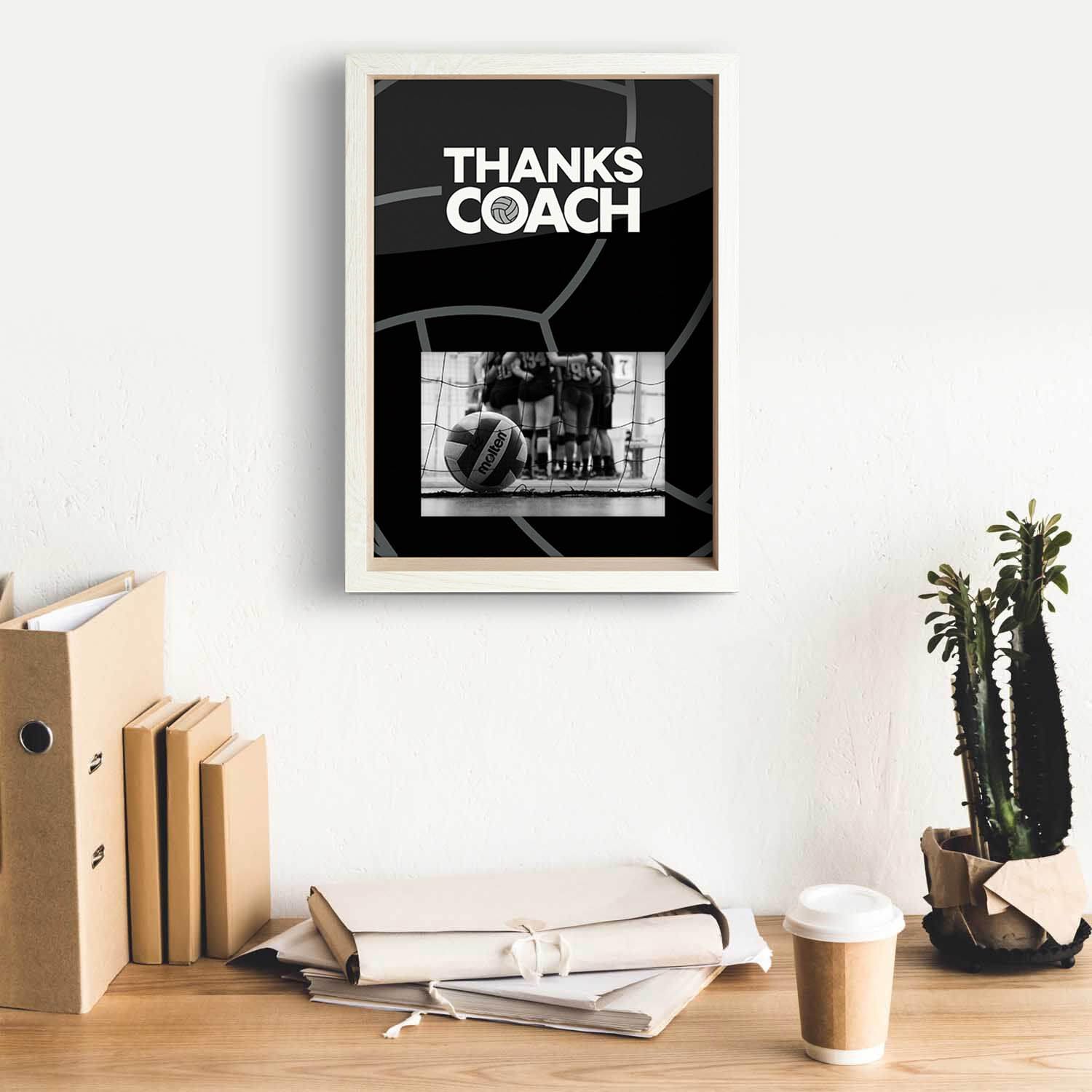 ChalkTalkSPORTS Volleyball Coach Gift Frame - Autograph Ready Volleyball Picture Frame - Holds 4x6 Photo - Desk or Wall Display - Thanks Coach