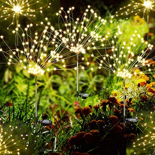 welltop Firework Solar Lights, Upgrade Creative Firework Solar Garden Lights, IP65 Waterproof 120 LED Solar Copper Wire String Lights with 2 Lighting Modes for Garden, Lawn, Courtyard, Balcony, 2 Pack