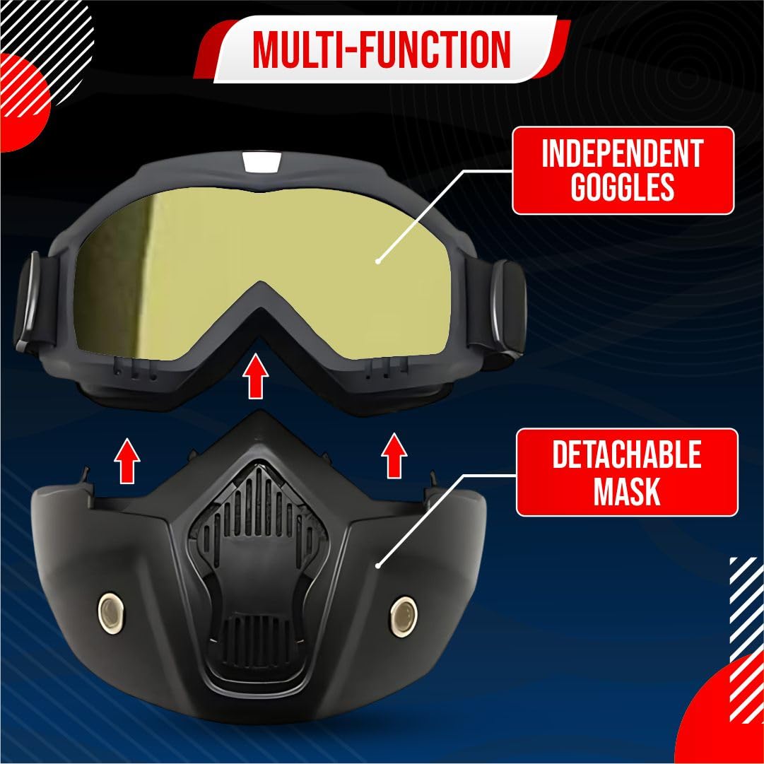 BTfash Goggle Mask Anti Scratch UV Protective Open Face & Eyewear Windproof Dirt Shield Adjustable Strap Soft Foam Padded Detachable for Cycling Bike Off Road Racing Riding Unisex (Yellow) 1
