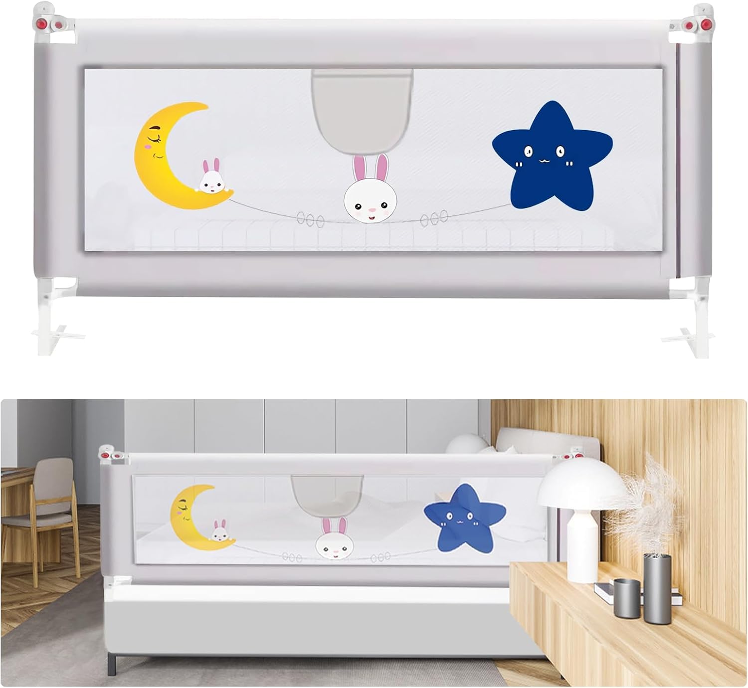 Parapetto Letto Anticaduta per Bambini, Sponda Laterale Regolabile in Altezza, Struttura Stabile e Rinforzata per Neonati e Bambini, Adatto a Letti Singoli e Matrimoniali