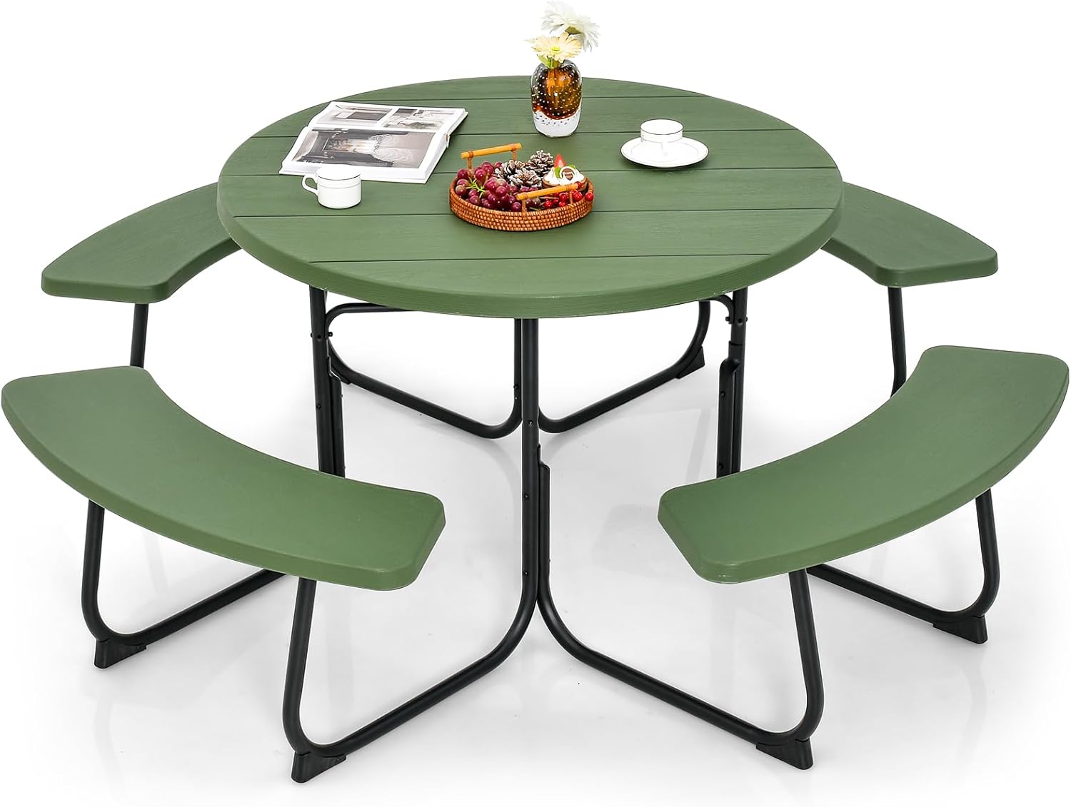 Giantex Picnic Table Set for Up to 8 Persons, Round Outdoor