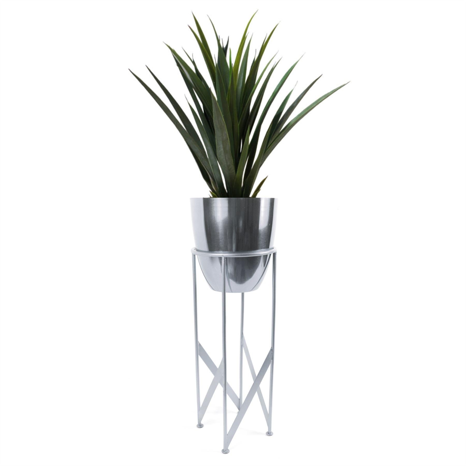 B&Q -  90Cm Silver Planter With Artificial Yukka Plant