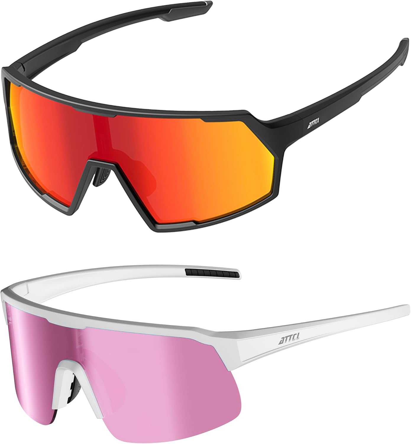ATTCL Bundle Unisex Sports Cycling Sunglasses Men Women Biking Glasses UV Protection MTB Bicycle Riding Goggles:(KC08-Black-Red)+(KC07-White-Pink)