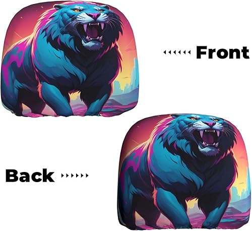 Miniatura 6 de Synthwave - Funda de almohada de auto con estampado de dientes de sable, 2 piezas, accesorios de funda de asiento, funda protectora universal