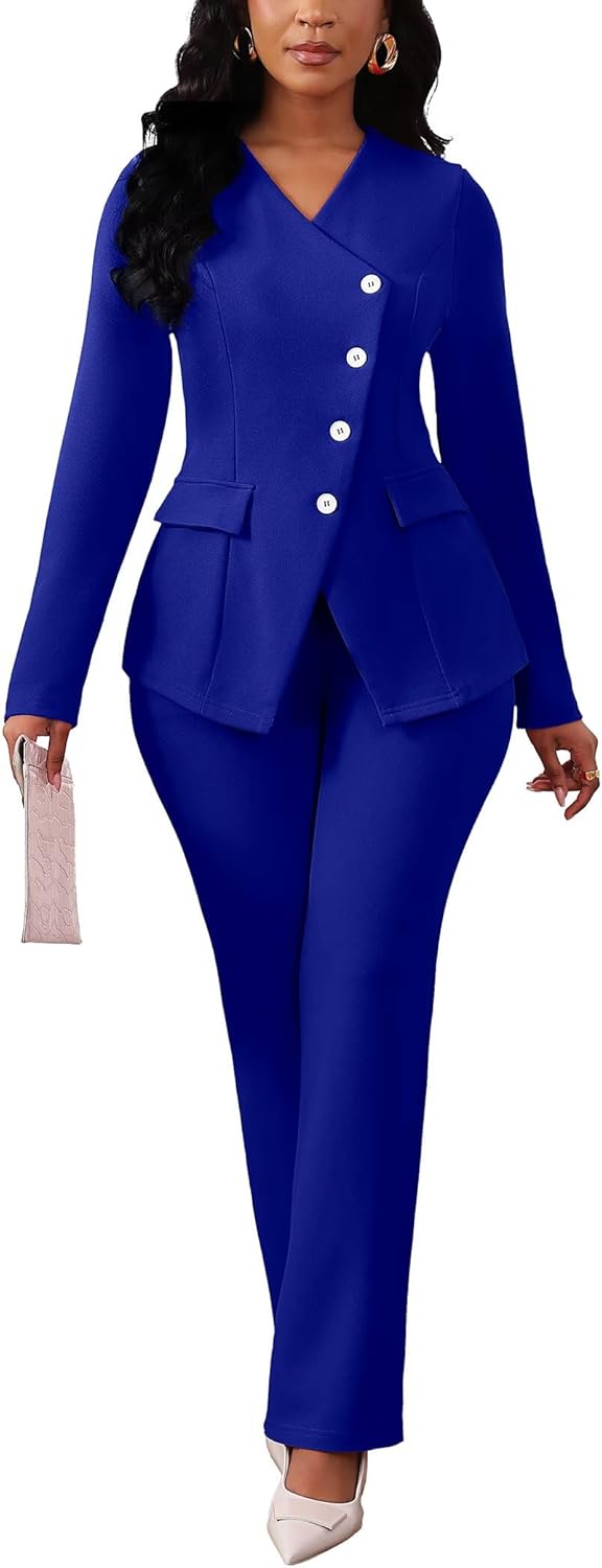 Pant Suits for Women Dressy Long Sleeve Blazer Jackets and High Waisted Wide Leg Pants Sets 2 Piece Work Outfit 2025