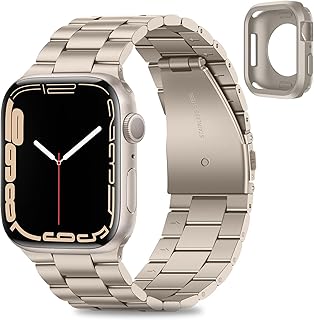 HITZEE Compatible with Apple Watch Band 41mm 40mm 38mm Business Stainless Steel Metal Strap Men Women Link Bands with Case Compatible for Apple Watch SE Series 8 7 6 5 4 3 2 1, 38/40/41mm Starlight