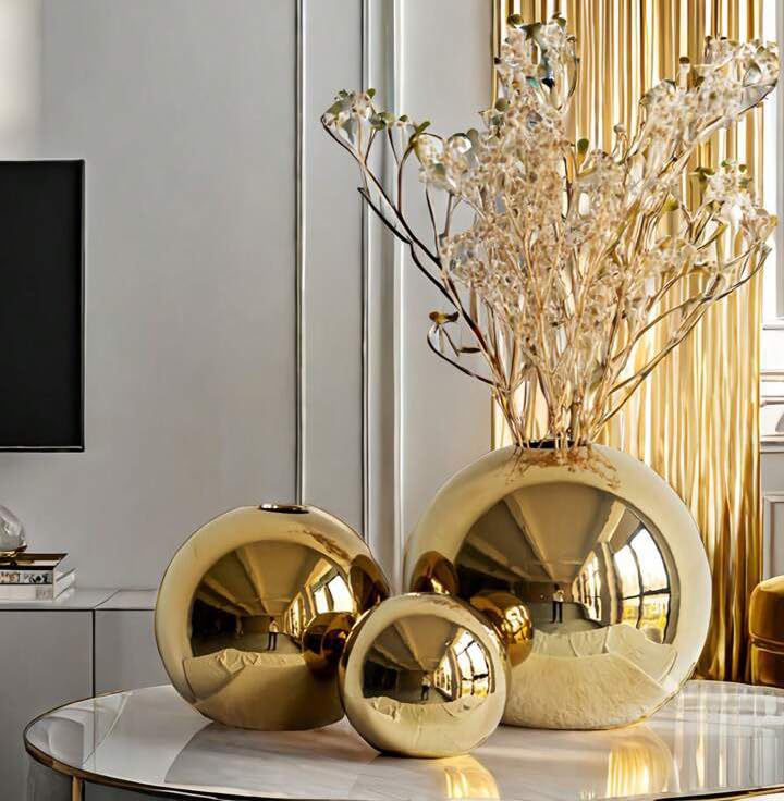 Zove Metal Set of 3 Steel Ball Round Flower Vase for Home Decor | Gold Decorative Table Vases for Living Room, Bedroom, Office & Wedding | Ideal Gift for Birthday, Anniversary, Diwali, Ganpati & Onam-image-10