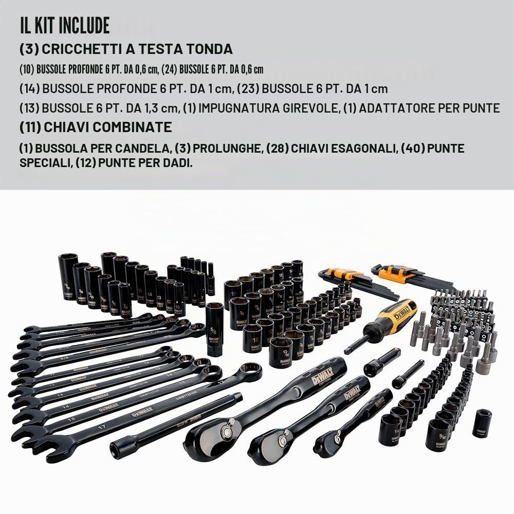 DEWALT Drive Socket Set for Mechanics, Black Chrome Polish, 184-Piece (DWMT45184)
