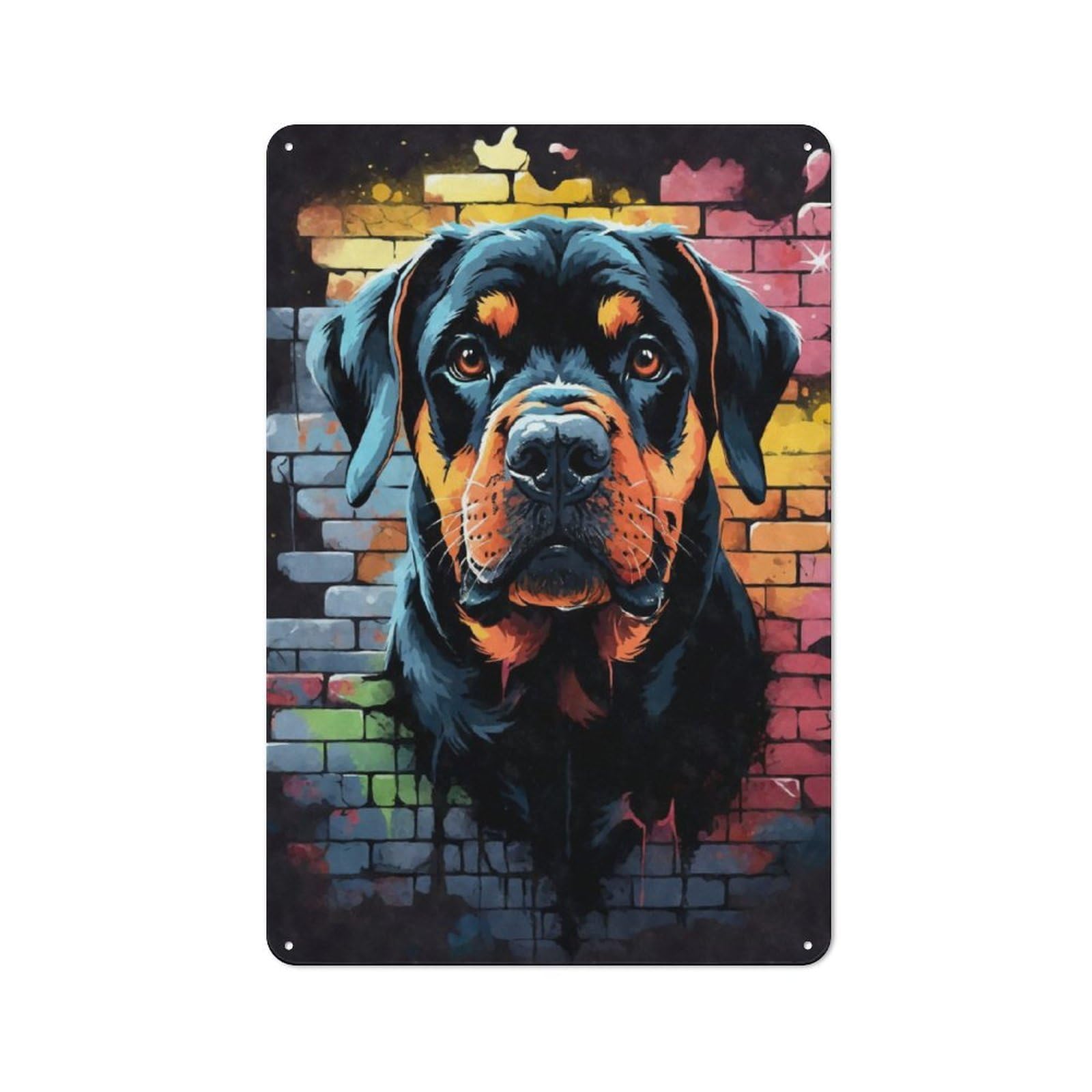 Junmoney Rottweiler Dog Graffiti Metal Sign 30X20cm With For Hallway Wall, Vintage Decor, For Garage, Workshop And Man Cave Decoration