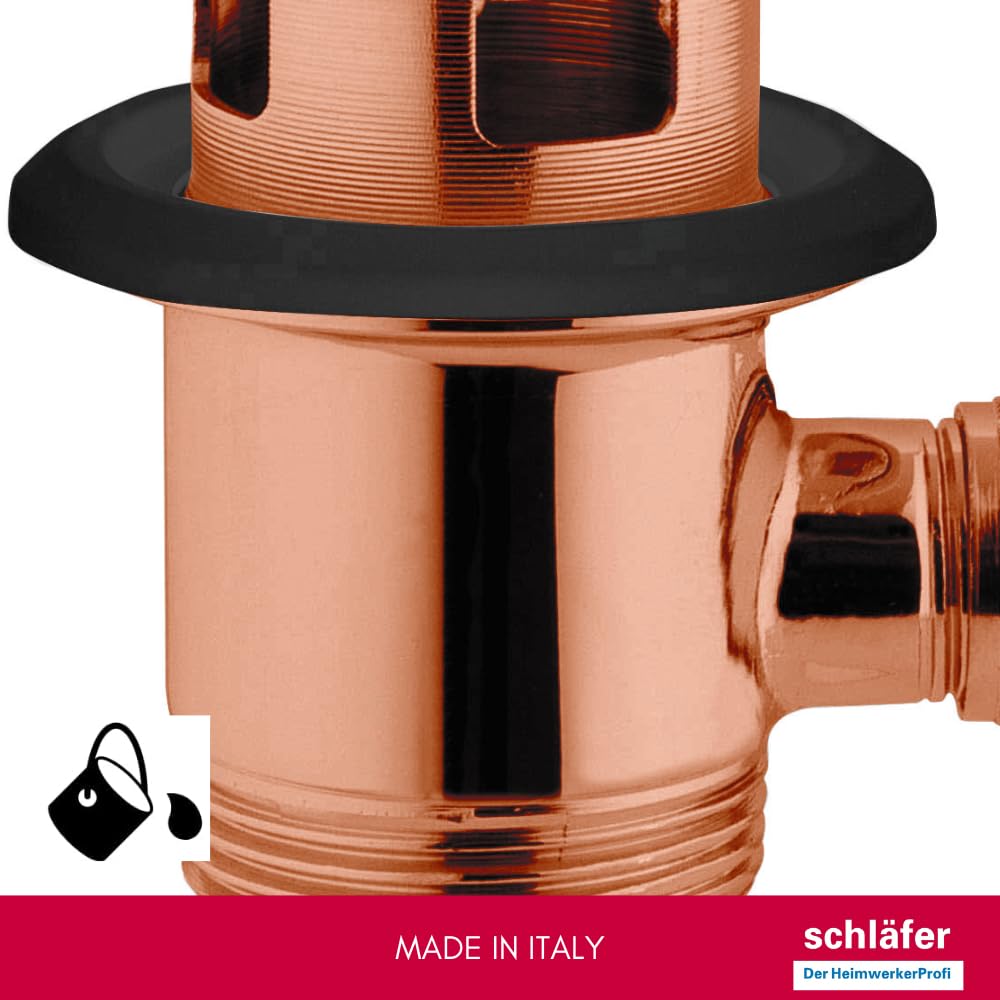Schläfer 40510310 | Desagüe universal de 1 1/4 pulgadas con rebosadero color cobre – Válvula desplegable para lavabo y lavabo, completo rebosadero con tapón de latón
