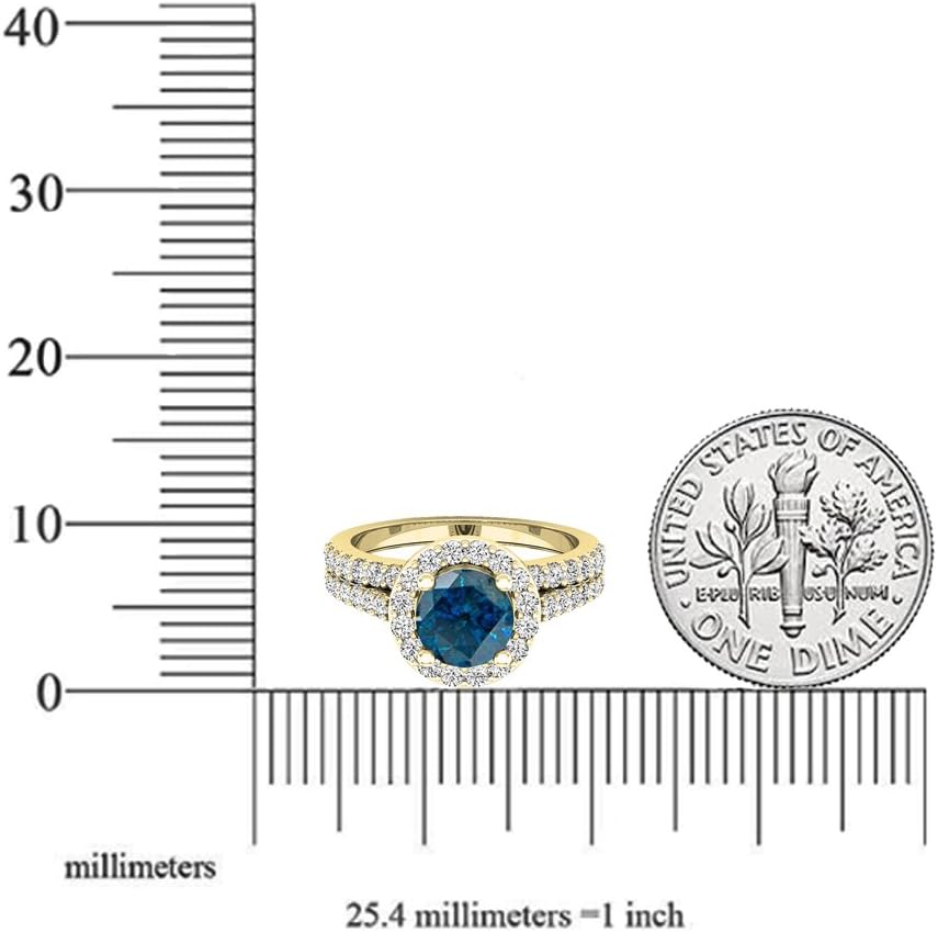 Dazzlingrock Collection 1.85 Ctw 14K Real Solid Gold Round Blue & White Natural Diamond Women Halo Engagement Ring Band Set