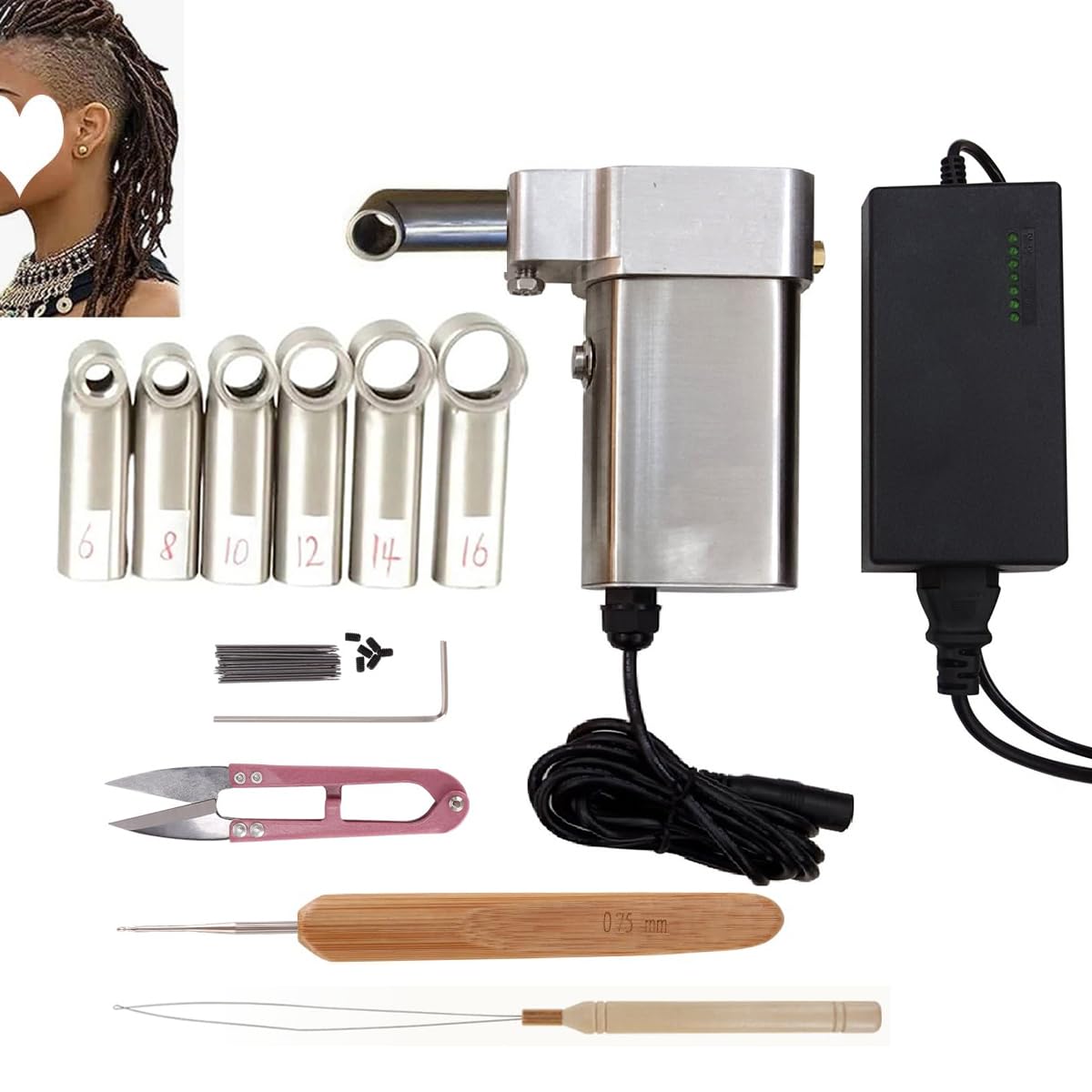 Handheld Dreadlock Machine with 6 Replacement Holes, Quick and Easy DIY Electric Crochet Machine for Dreads, Automatic Instant Loc Machine for
