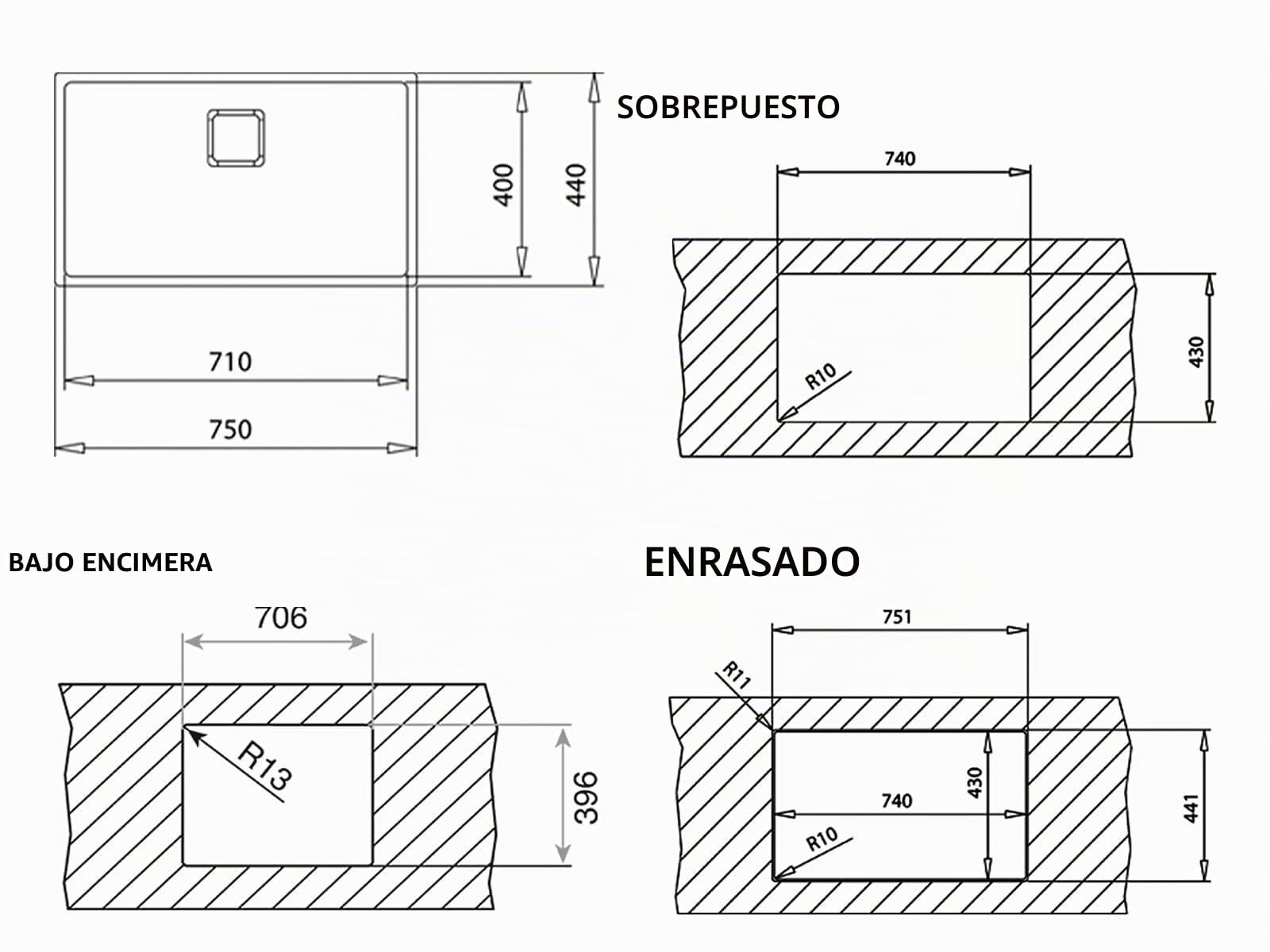 Teka FlexLinea RS15 71.40 - Fregadero Cocina 1 Seno, de 80 cm, Triple Posibilidad de Instalación, Encastre, Enrasar, Bajo Encimera, Acero Inoxidable