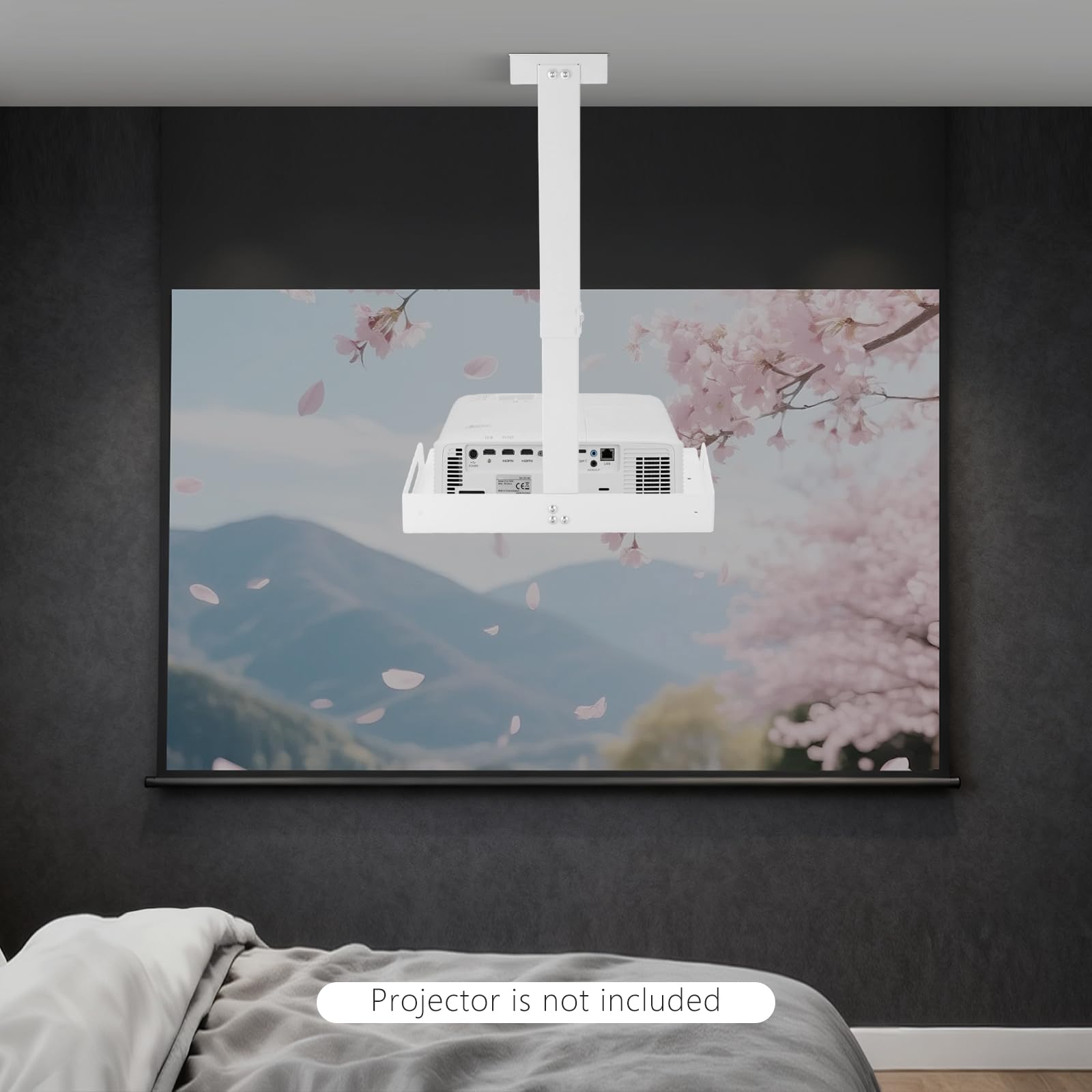 Supporto universale per proiettore da soffitto in alluminio, regolabile in altezza, con portata di 14 kg, supporto da parete bianco per proiettori e proiettori (34-56 cm)