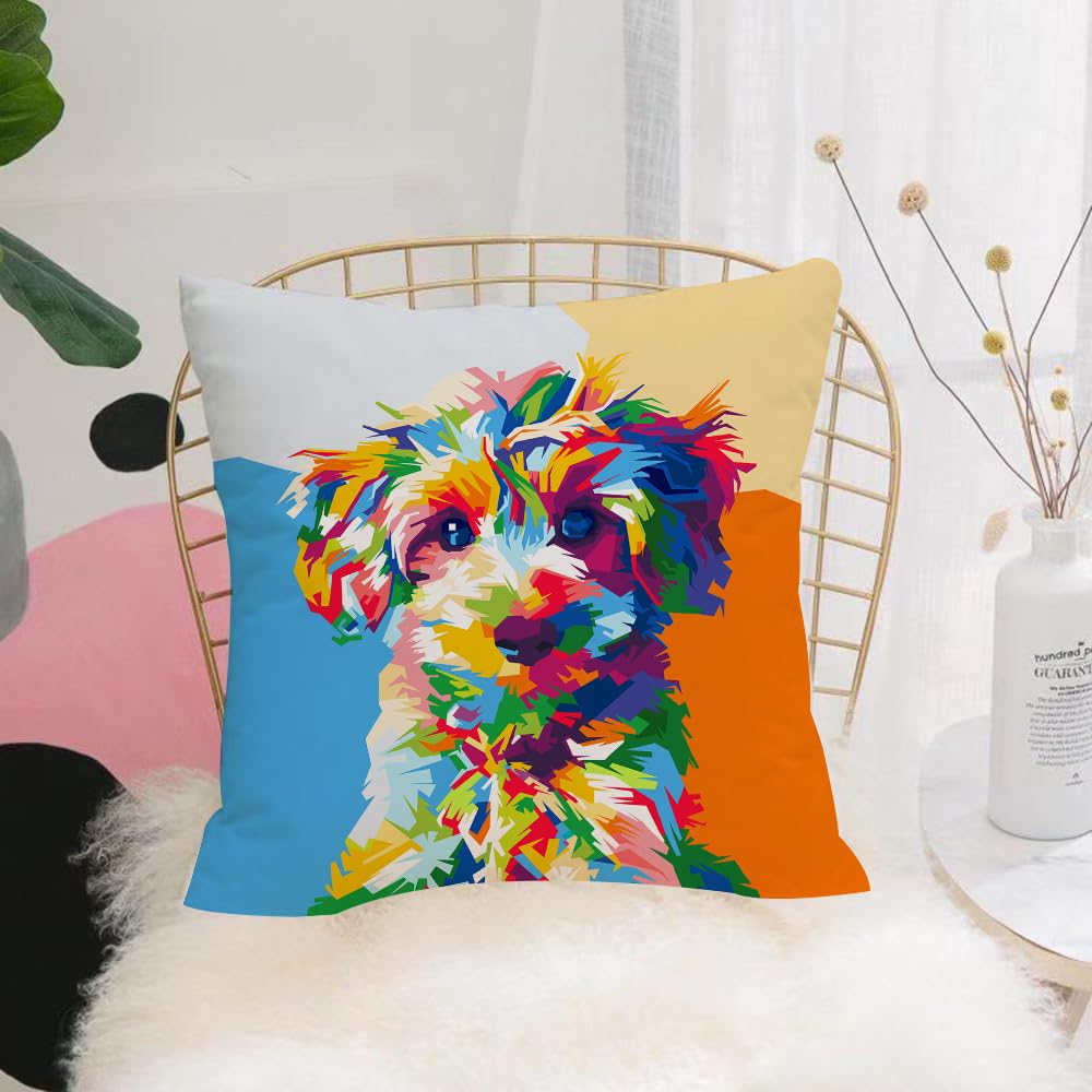 HYOSXW Cushion Cover,Throw Pillow Case Home Decorative for Living Room Bedroom Sofa Chair 16X16 Inch,A colorful portrait of a cute puppy made with geometric color-matching collage,Pillowcase 40X40cm
