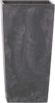 Prosper Plast Matte Flower Pot Anthracite Concrete Colour - 19.5cm x 19.5cm x 37.5cm LWH 11.4L Capacity Planter Suitable for Both Indoor and Outdoor Use