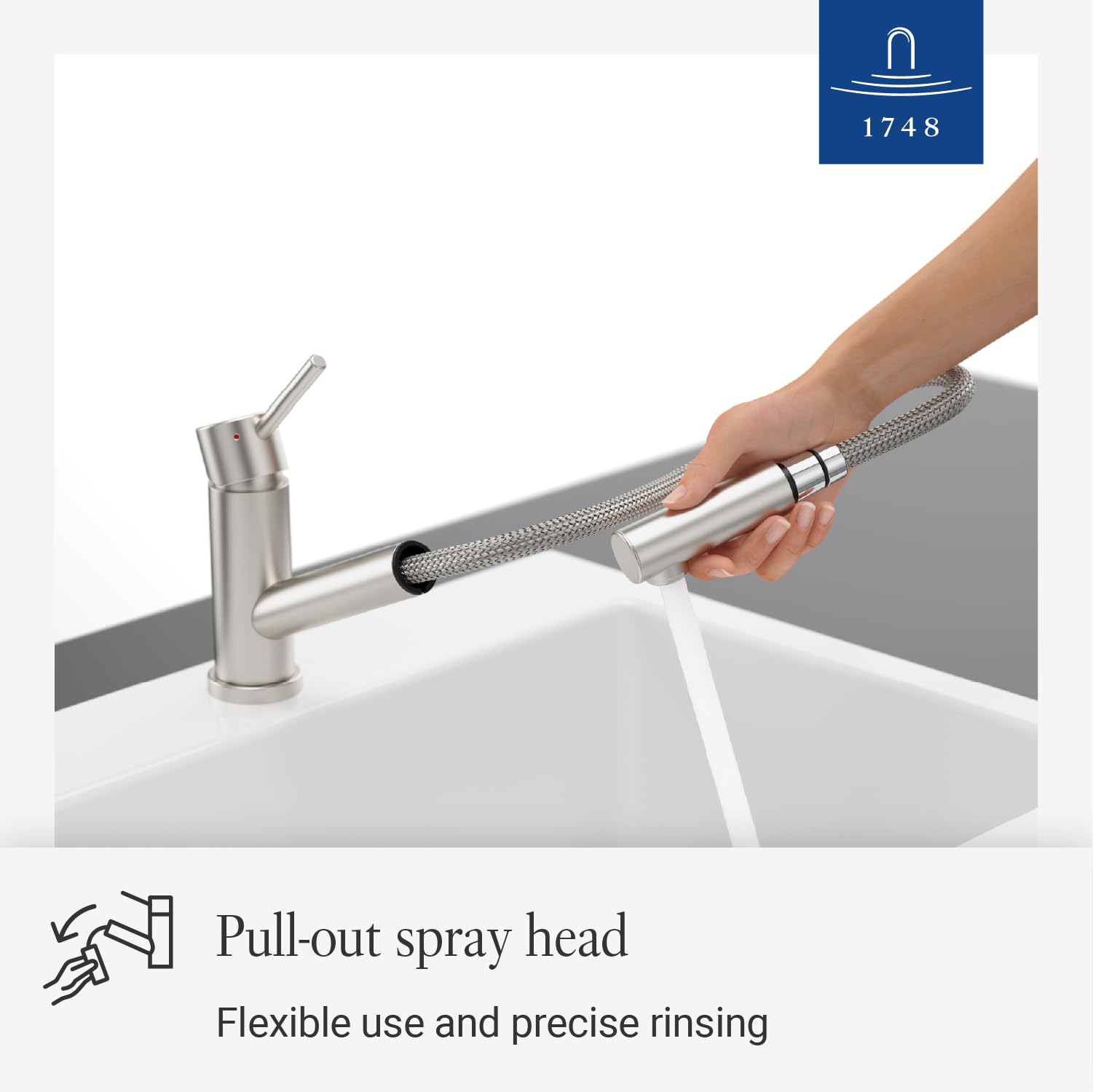 Villeroy & Boch Como Shower Window | Wysokociśnieniowa bateria kuchenna z wyciąganą słuchawką prysznicową i montażem na okno | masywna stal nierdzewna | 925800LC